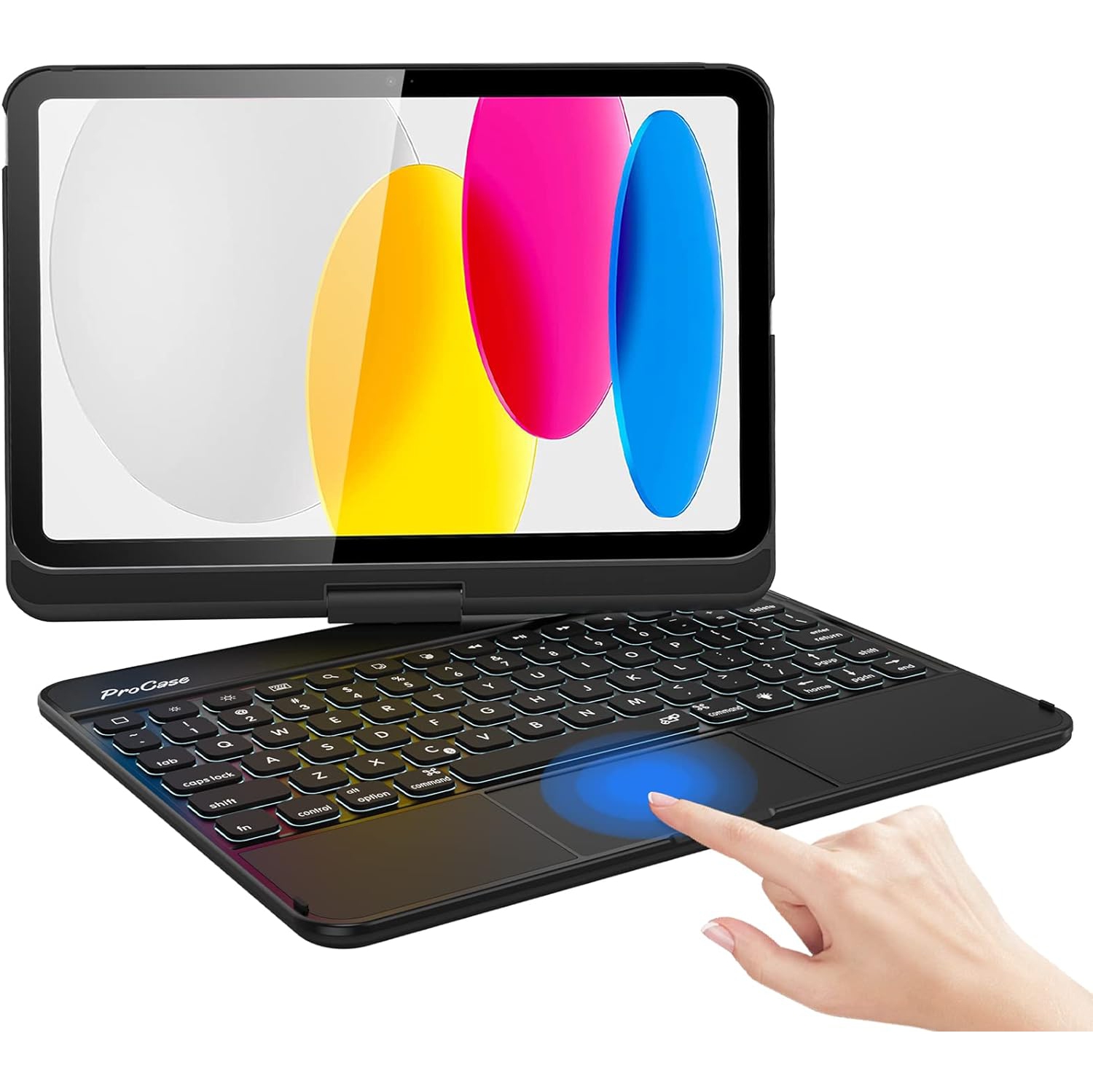 Étui-clavier rotatif à 360° de ProCase pour iPad 11ᵉ gén/10ᵉ gén de 10,9&nbsp;po avec pavé tactile multipoint, clavier sans fil rétroéclairé RVB –