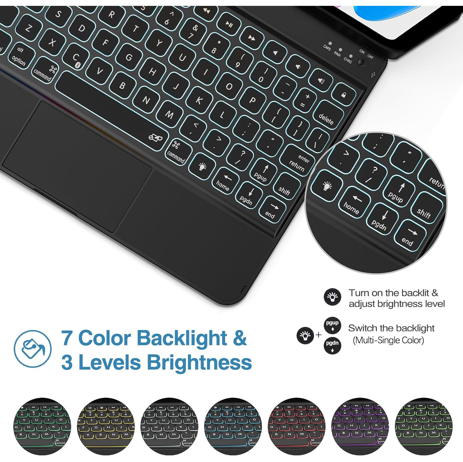 Étui-clavier rotatif à 360° de ProCase pour iPad 11ᵉ gén/10ᵉ gén de 10,9&nbsp;po avec pavé tactile multipoint, clavier sans fil rétroéclairé RVB –