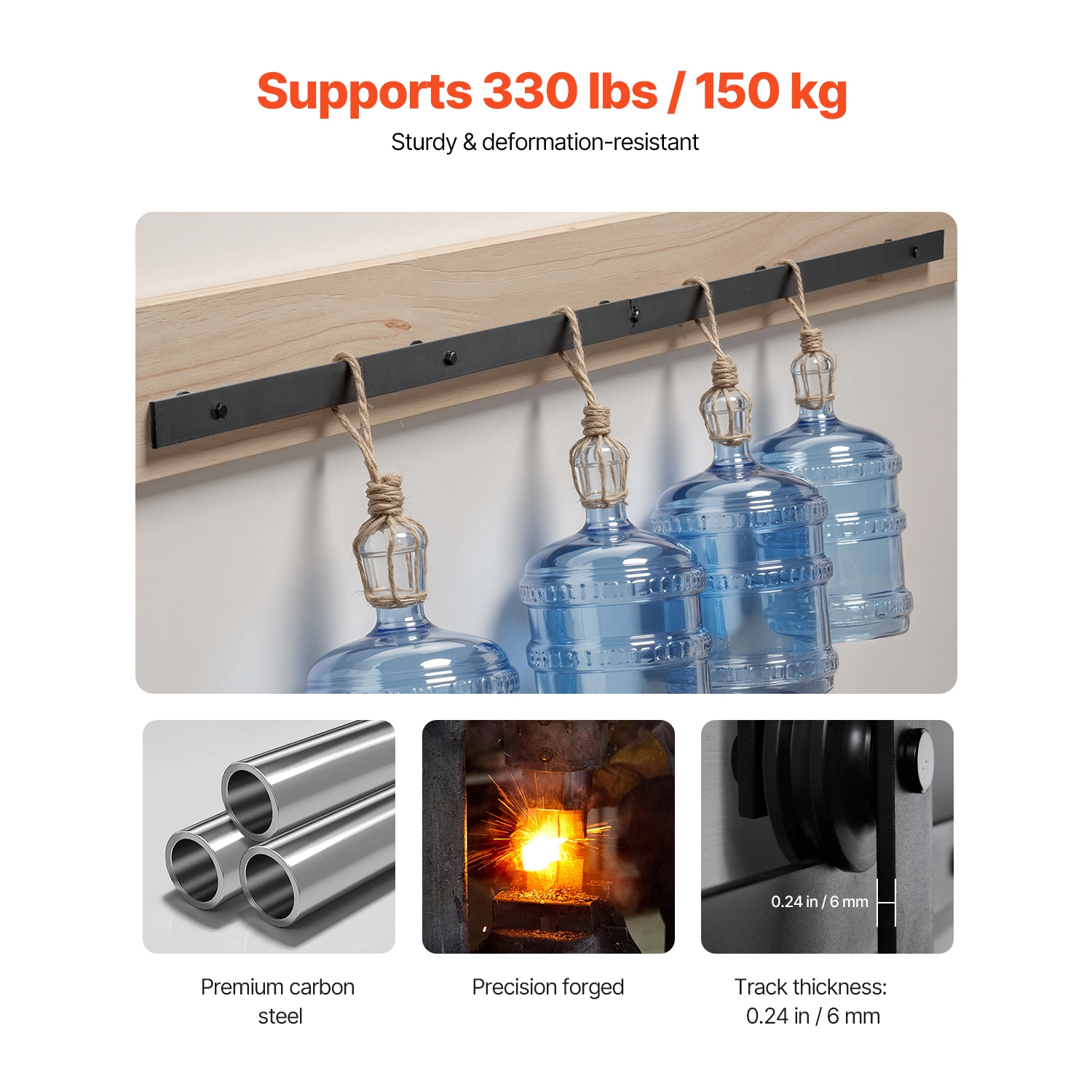 VEVOR 6.6FT Sliding Barn Door Hardware Kit, 330 LBS Weight Capacity, Compatible with 36-40 Inches Width & 1-3/8 to 1-3/4 Inches Thickness Sliding