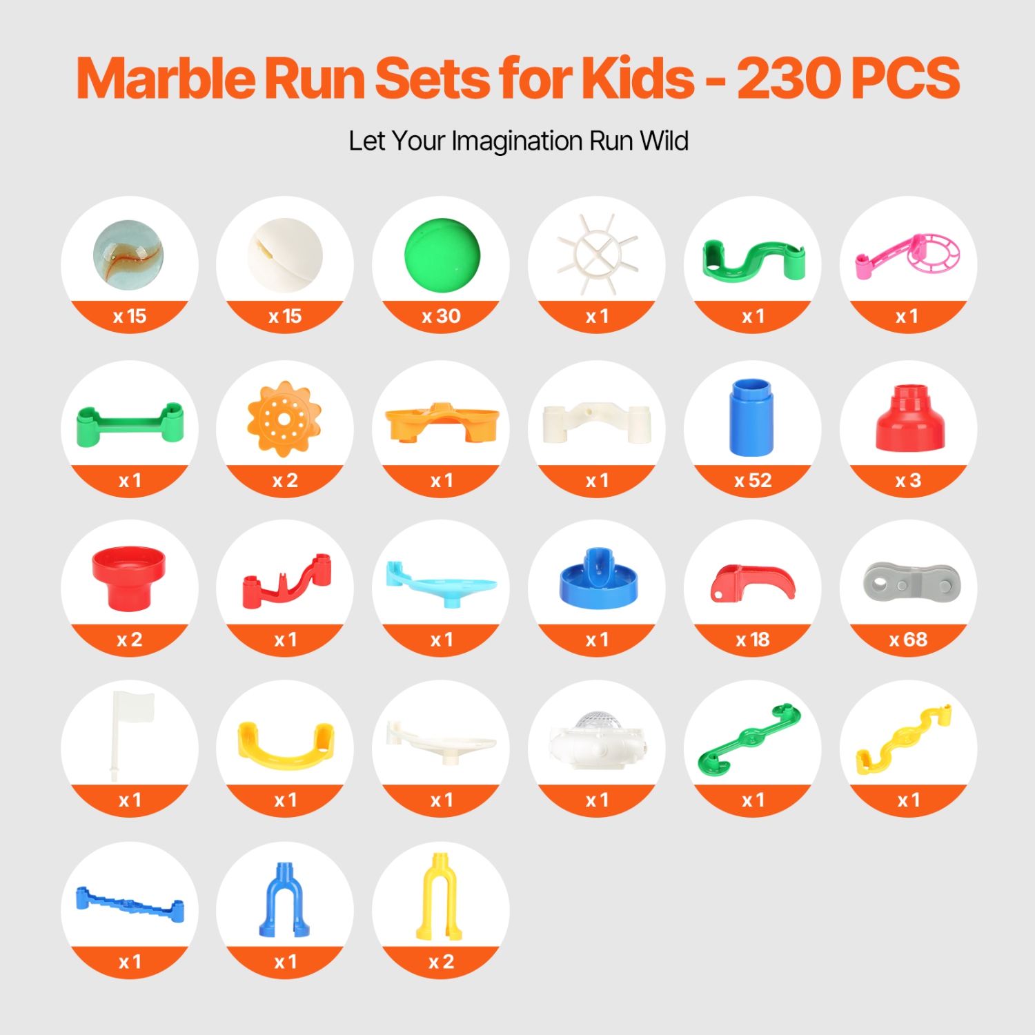 VEVOR 230 PCS Marble Run Set, with Motorized Elevator, with 15 Plastic Marbles, Maze Building Block Brain Game, Educational Learning Race Track STEM