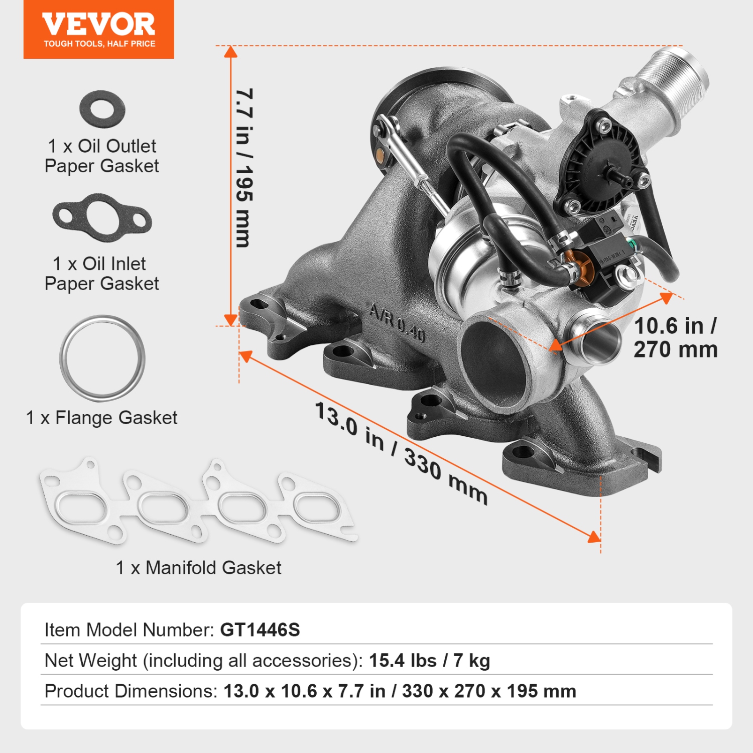 VEVOR 1.4L Complete Turbo Turbocharger Chevy Chevrolet Cruze 2011-2015 with Gasket Kit and Solenoid Valve, Sonic 2012-2020 & Trax 2013-2021 & Buick
