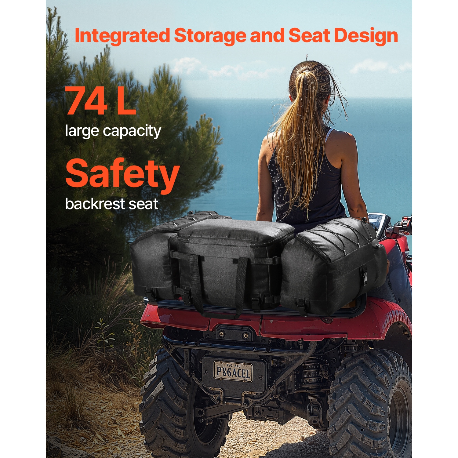 VEVOR 74L ATV Rear Storage Bag, Rear Cargo Bag with Cooler Insulated Bag, 600D Oxford Cloth Storage Rear Rack Seat Bag Fit Most ATVs with Rear Rack,