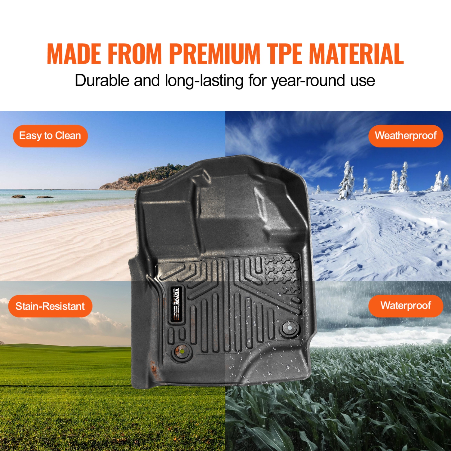 VEVOR Automotive Floor Mats, Fits for Ford F-150/F150 Lightning 2015-2024, 3 pcs Front and 2nd Row Liners, All Weather Custom Fit TPE Vehicle Floor