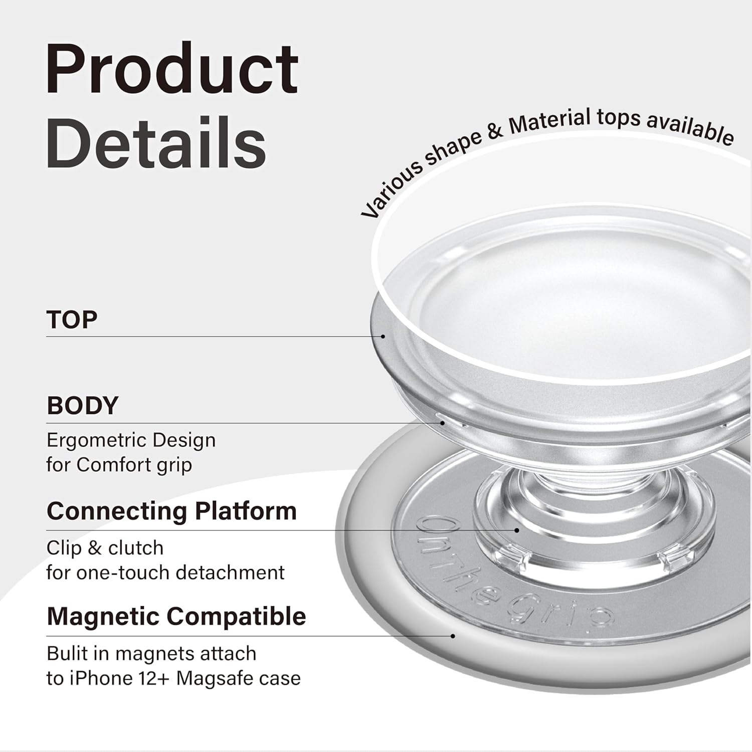 Magnetic genuine translucent color design foldable phone grip holder for smartphones, tablets, mobile phone accessories