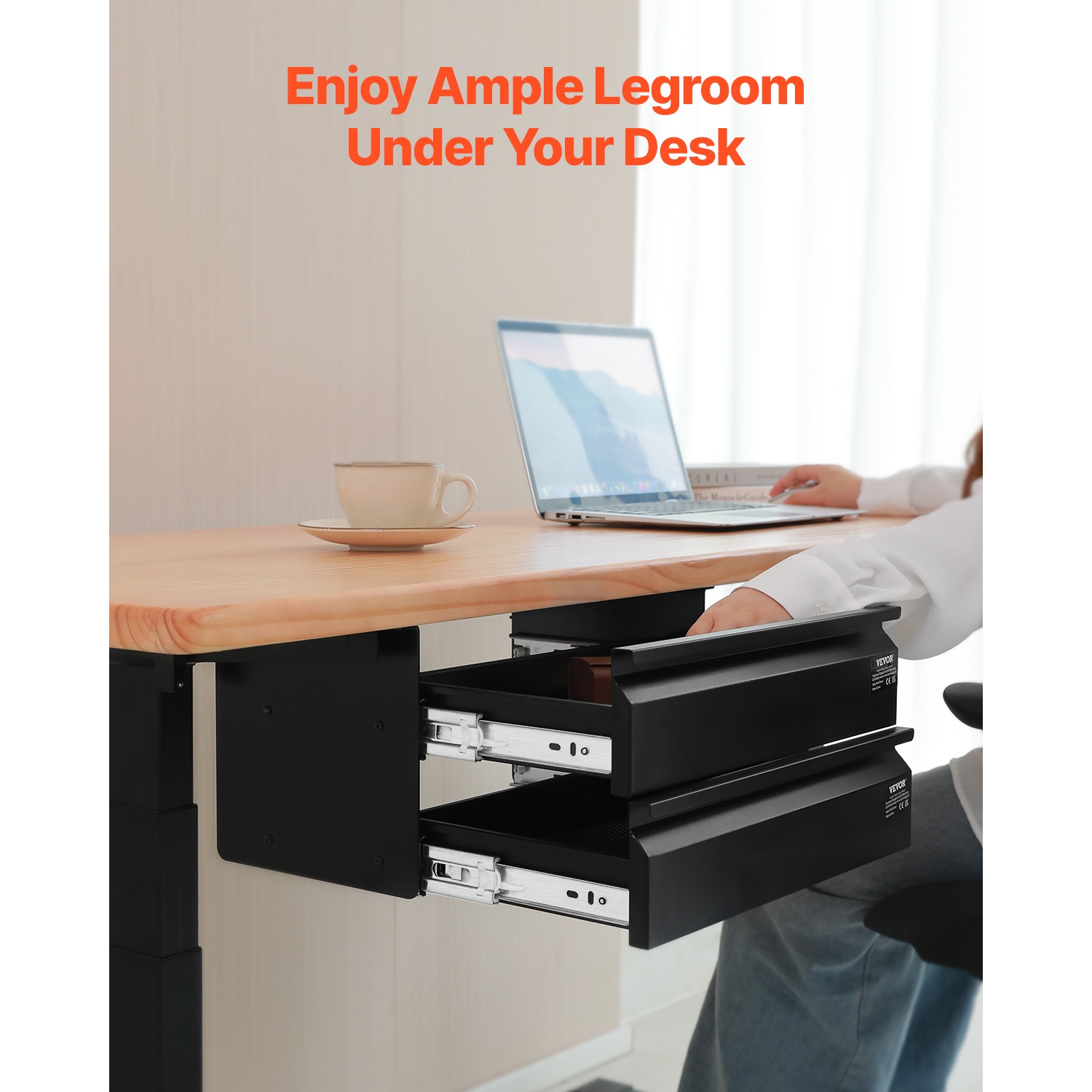 VEVOR 16" Wide Under Desk Drawer Slide Out, Under Desk Mounted Pull-out Drawer Attachment, Hidden Desktop 2 Layer Storage Organizer, Under Table