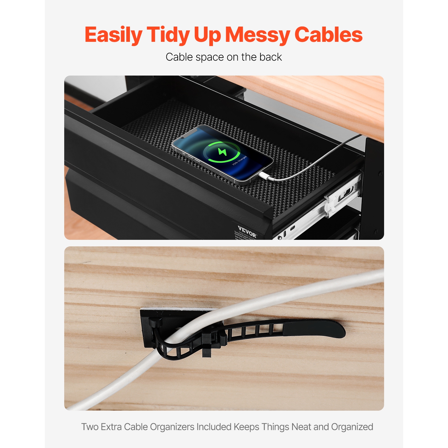 VEVOR 16" Wide Under Desk Drawer Slide Out, Under Desk Mounted Pull-out Drawer Attachment, Hidden Desktop 2 Layer Storage Organizer, Under Table