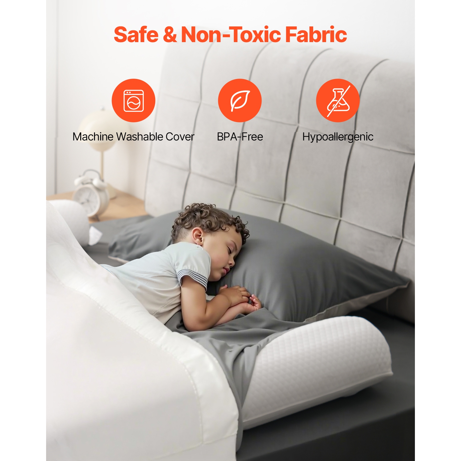 VEVOR 52-inch Bed Bumper for Toddlers, Inflatable Bed Guard Rail with Safety Flap, 2-Pack Toddler Bedrail Bumpers with Non-Slip Bottom &