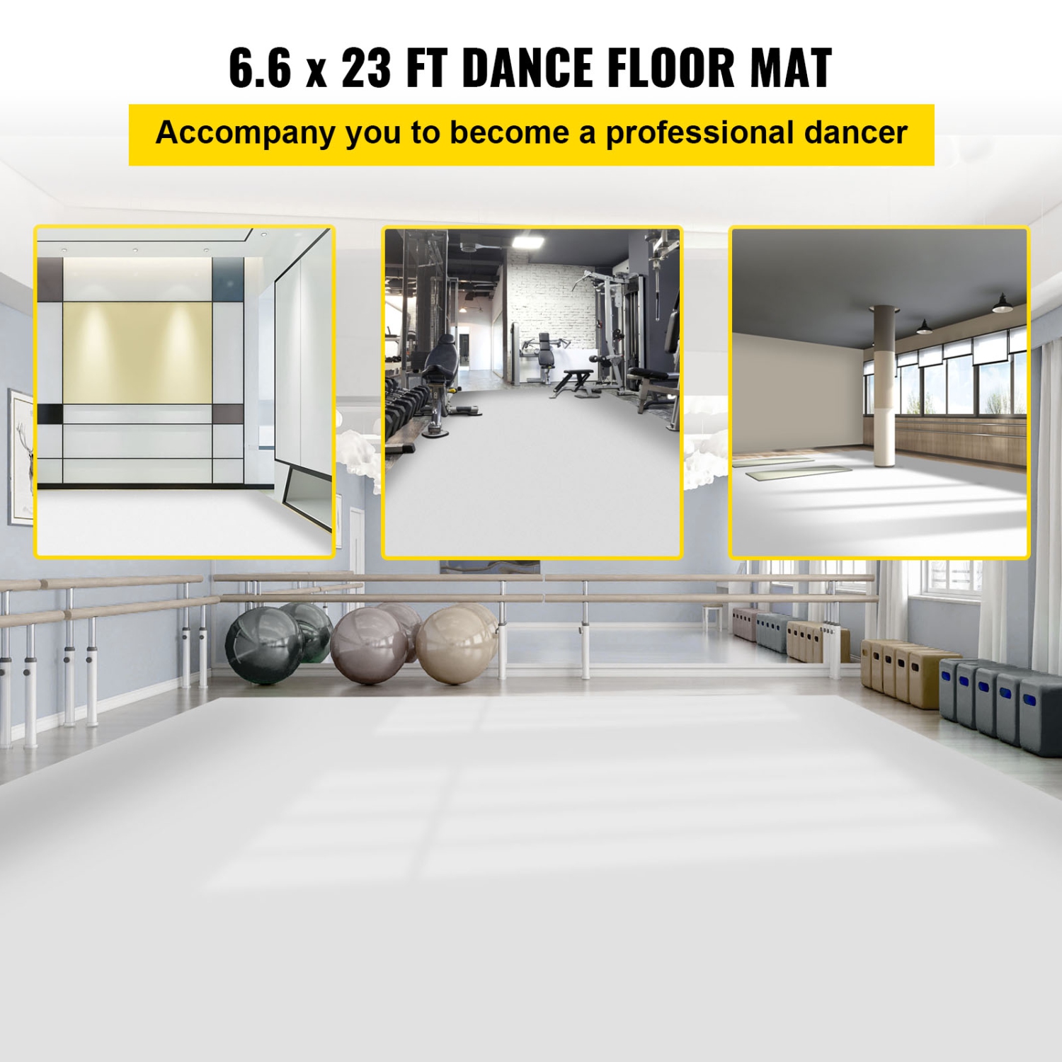 VEVOR 6.6x23ft Dance Floor Roll, 0.06in Thick PVC Vinyl Dance Floor, Black/White Portable Dance Floor, Non-Slip Dance Flooring, Ballet Dance Floor