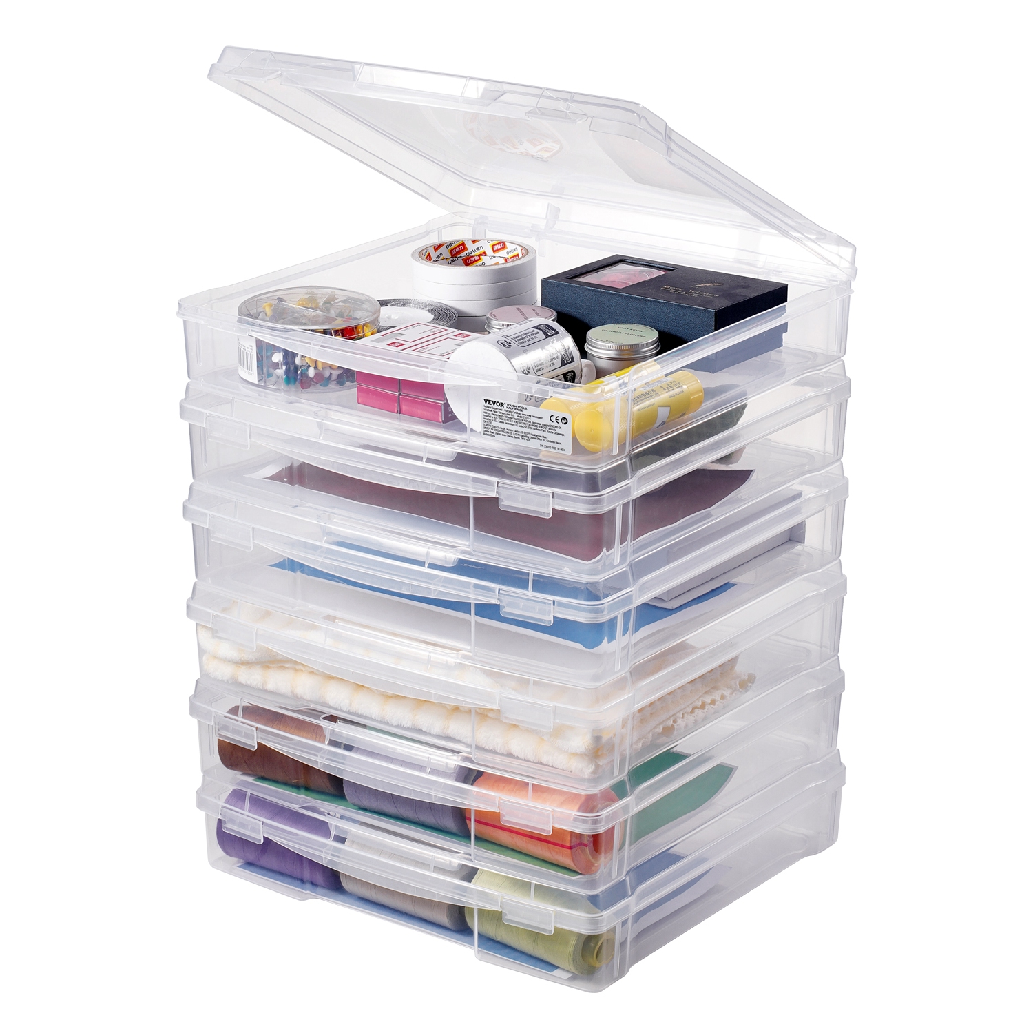 VEVOR 6 Pack Scrapbook Paper Storage, Plastic Board Game Boxes, Clear Document Case with Rounded Corners and Double Latches, for Office Essentials