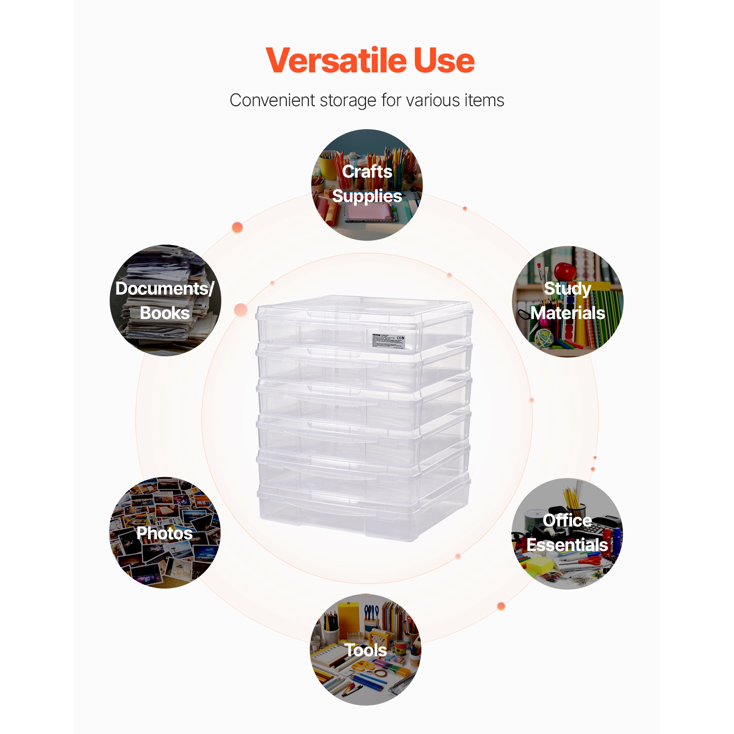 VEVOR 6 Pack Scrapbook Paper Storage, Plastic Board Game Boxes, Clear Document Case with Rounded Corners and Double Latches, for Office Essentials