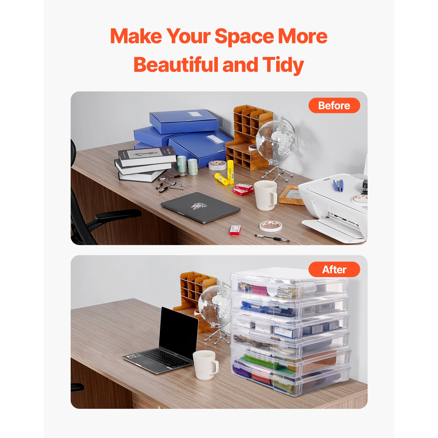 VEVOR 6 Pack Scrapbook Paper Storage, Plastic Board Game Boxes, Clear Document Case with Rounded Corners and Double Latches, for Office Essentials