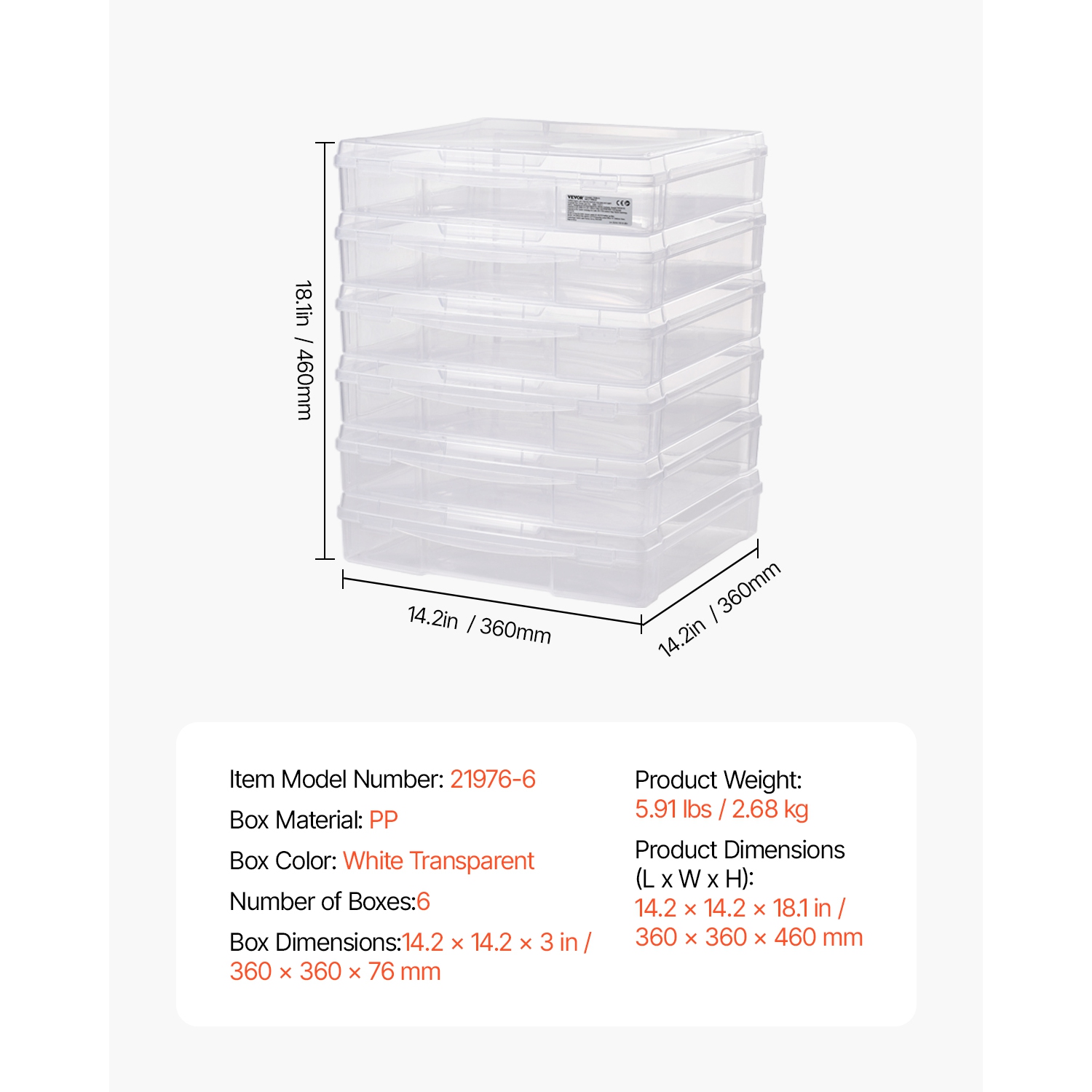 VEVOR 6 Pack Scrapbook Paper Storage, Plastic Board Game Boxes, Clear Document Case with Rounded Corners and Double Latches, for Office Essentials