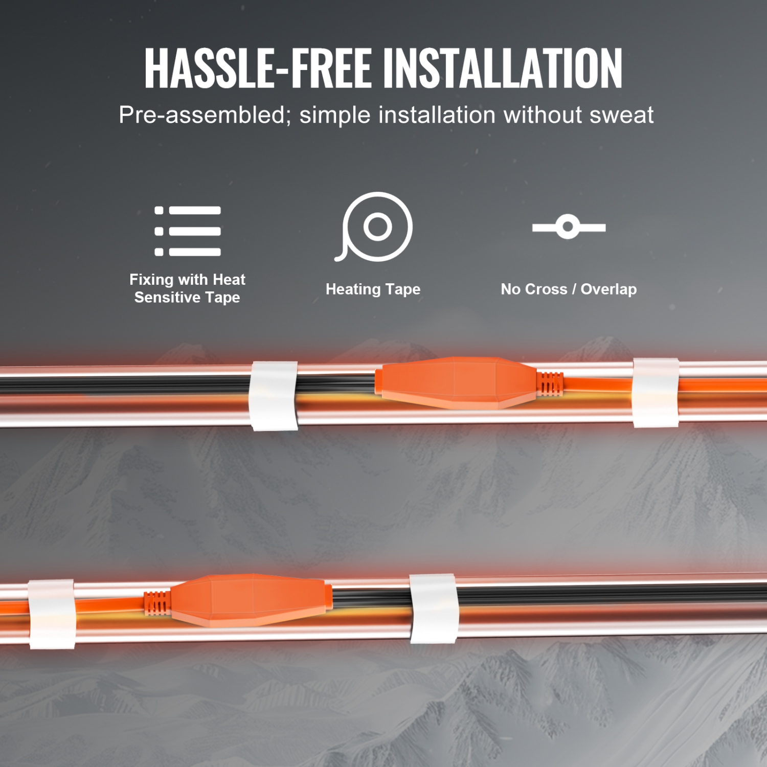 VEVOR 18FT Pipe Heating Cable, 7W/FT Heat Tape for Pipes with Built-in Thermostat, Water Pipe Heat Cable Protects PVC Hose, Metal and Plastic Pipe