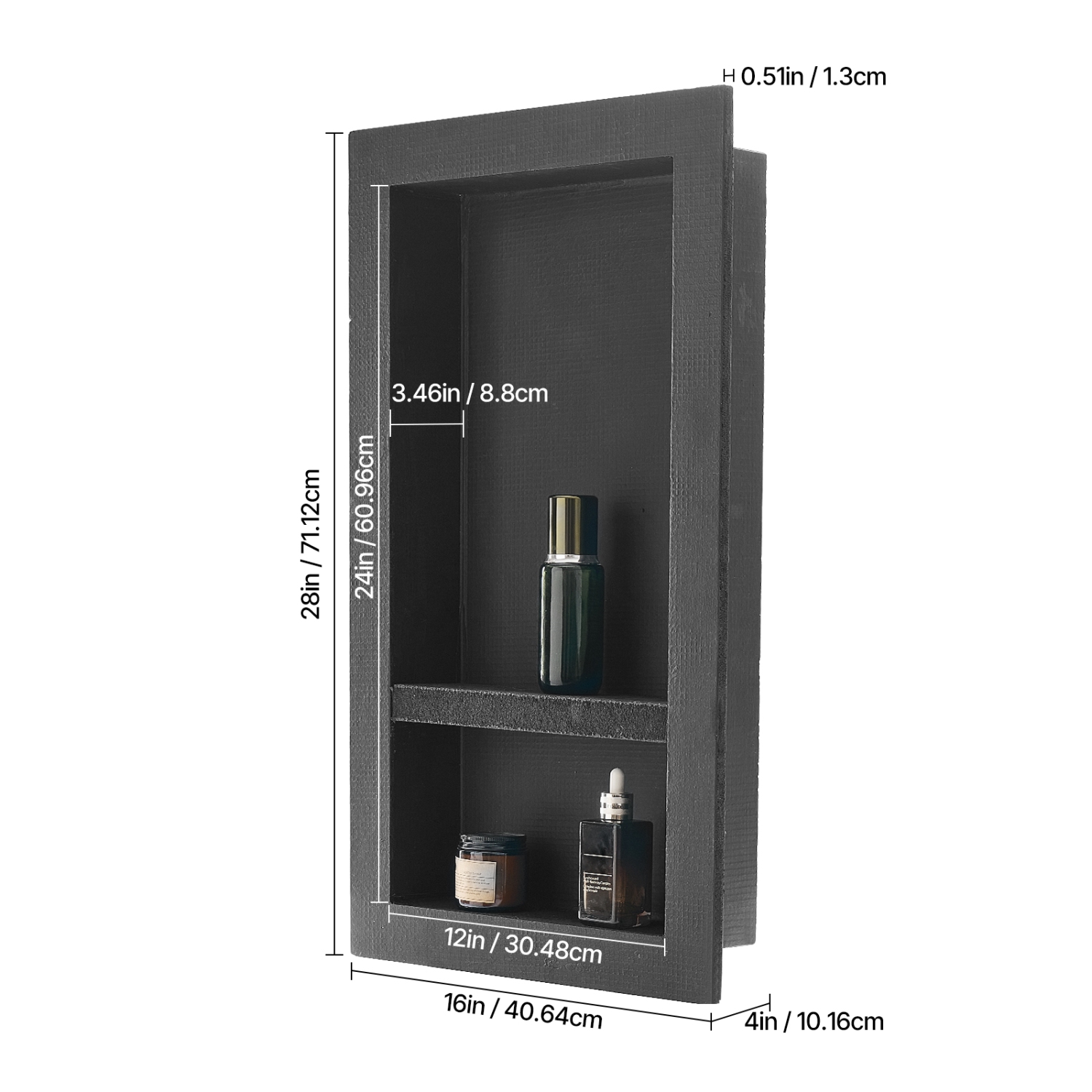 Niche murale encastrée de 16 x 28 x 4&nbsp;po de VEVOR avec tablette séparatrice mobile, rangement moderne pour savon et shampooing, coins carrés,
