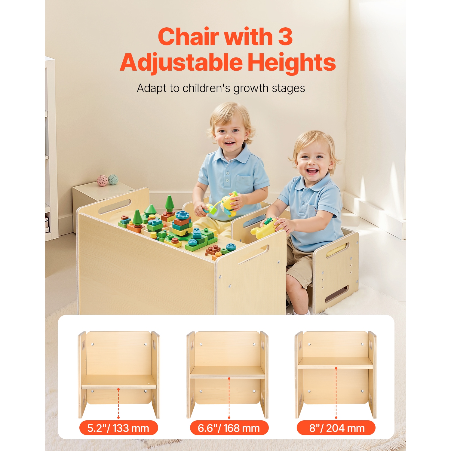 VEVOR Montessori Weaning Table and Chair Set, Wooden Toddler Table and Chair Set with 2 Chairs, Adjustable Height Montessori Chair and Activity
