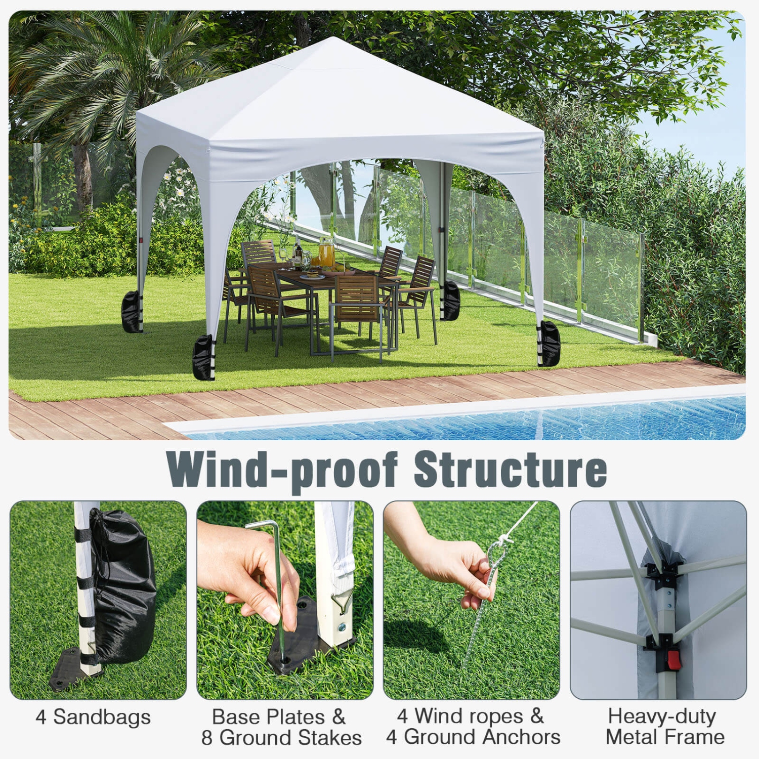 Costway 10 X 10 FT Pop up Canopy Tent Outdoor Easy Setup Sunshade with Wheeled Bag Blue/White/Gray