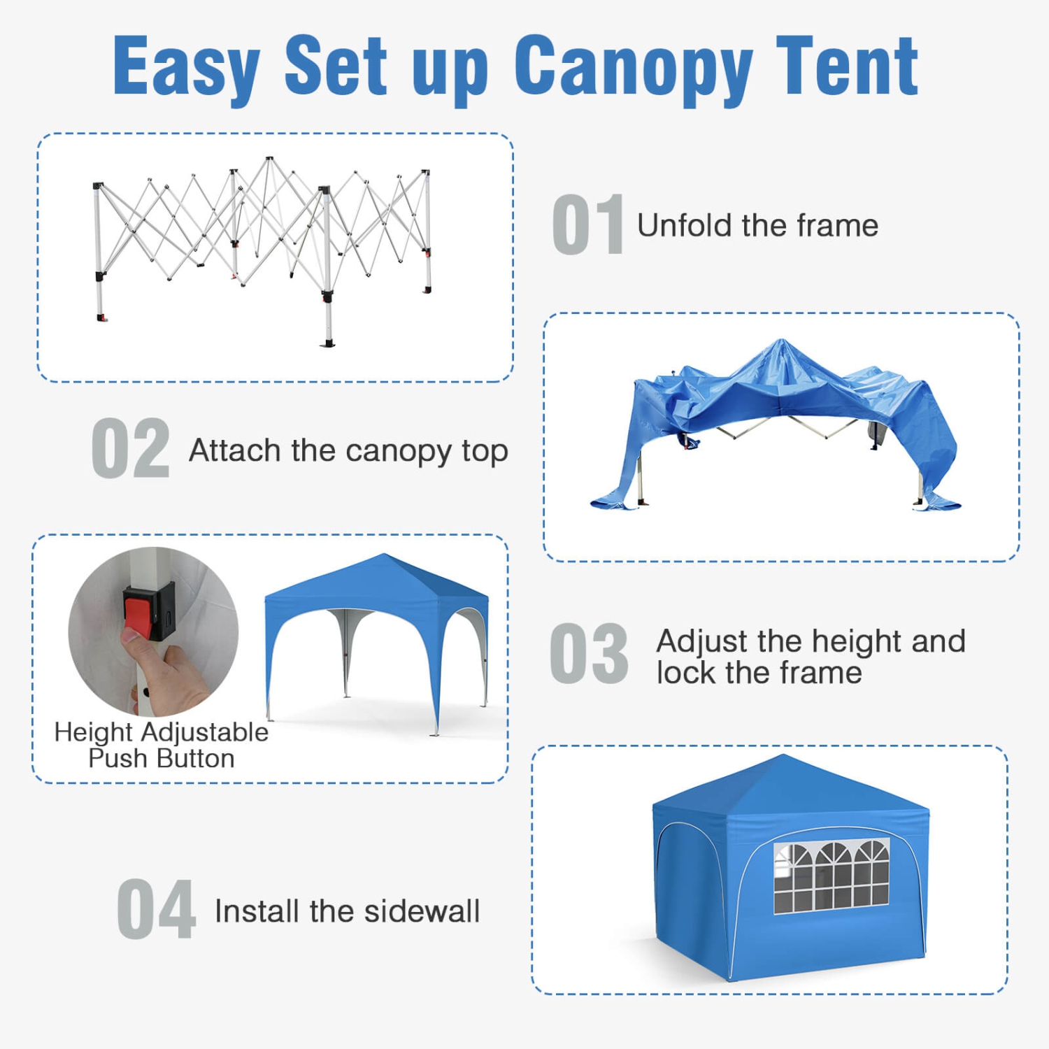 Costway 10 X 10 FT Pop up Canopy Tent Outdoor Easy Setup Sunshade with Wheeled Bag Blue/White/Gray