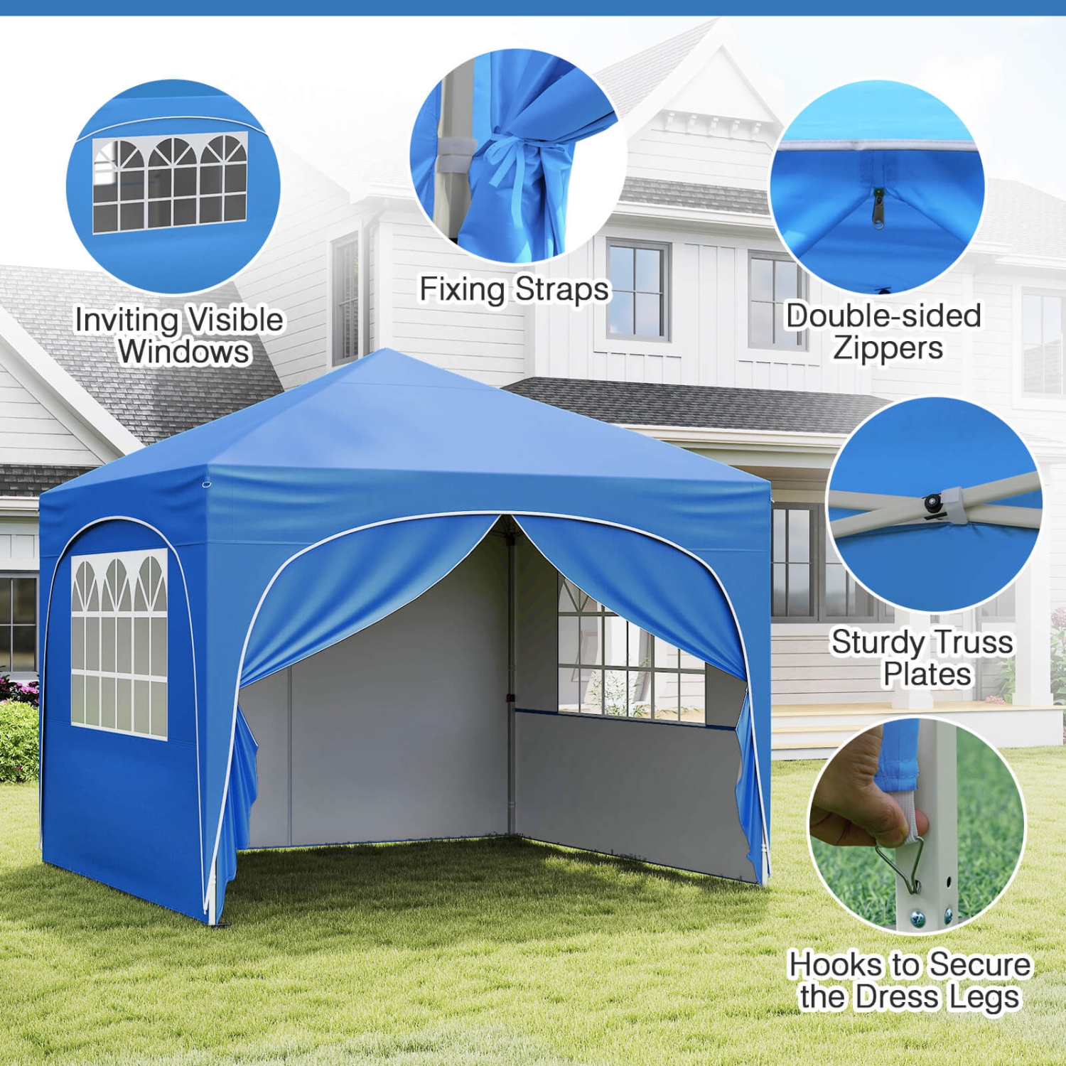 Costway 10 X 10 FT Pop up Canopy Tent Outdoor Easy Setup Sunshade with Wheeled Bag Blue/White/Gray