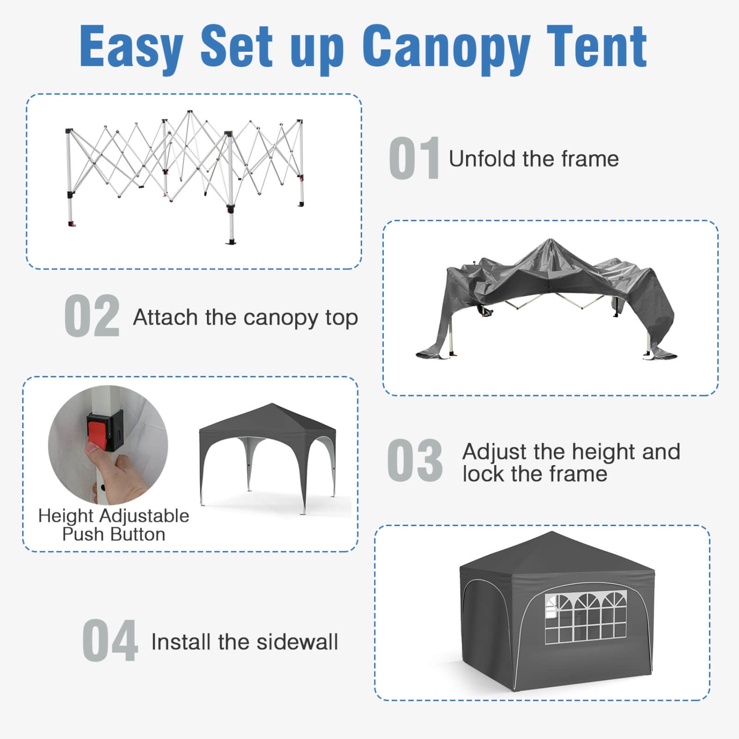 Costway 10 X 10 FT Pop up Canopy Tent Outdoor Easy Setup Sunshade with Wheeled Bag Blue/White/Gray