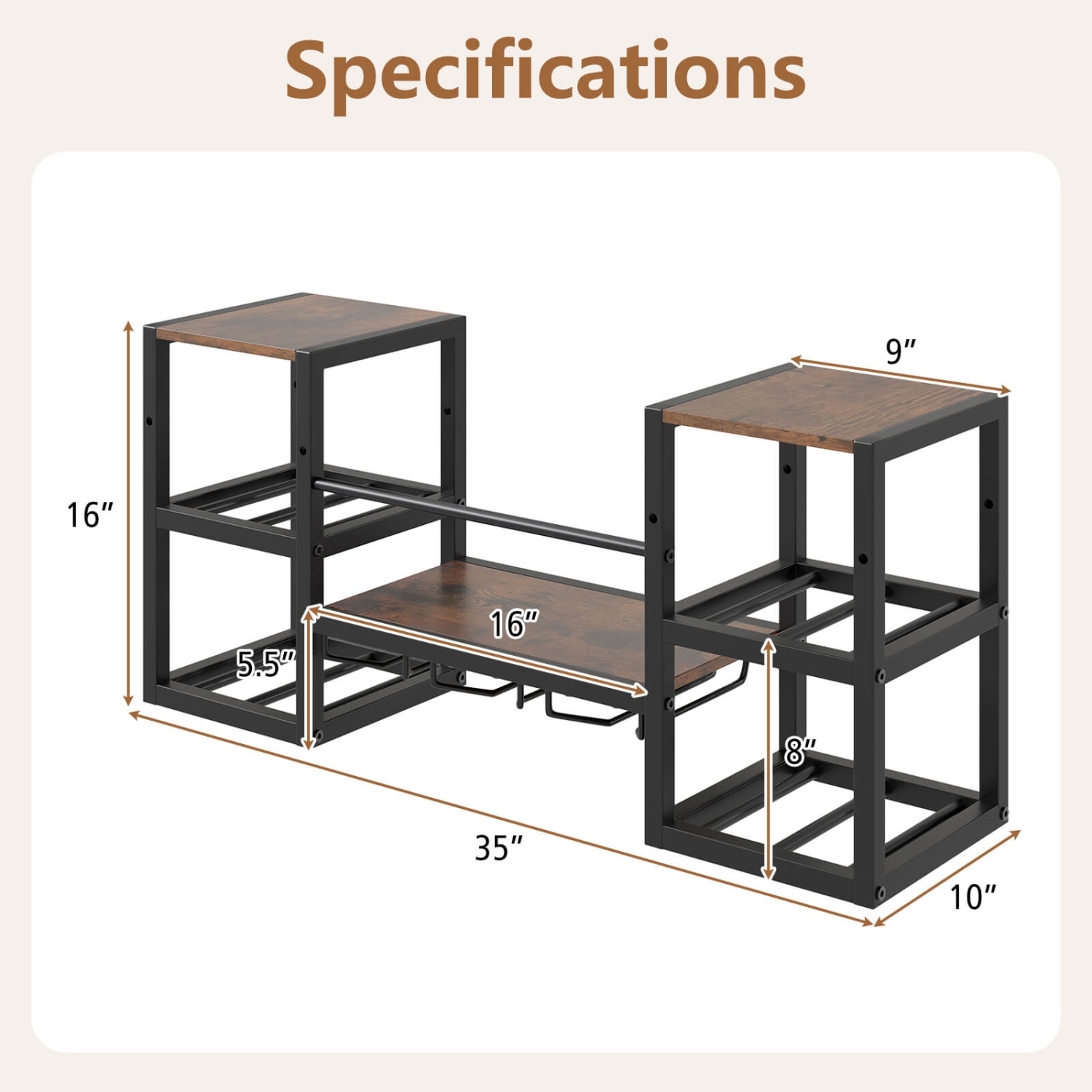 Porte-bouteilles mural à 3 niveaux avec tablette ouverte pour porte-verre de Costway, brun