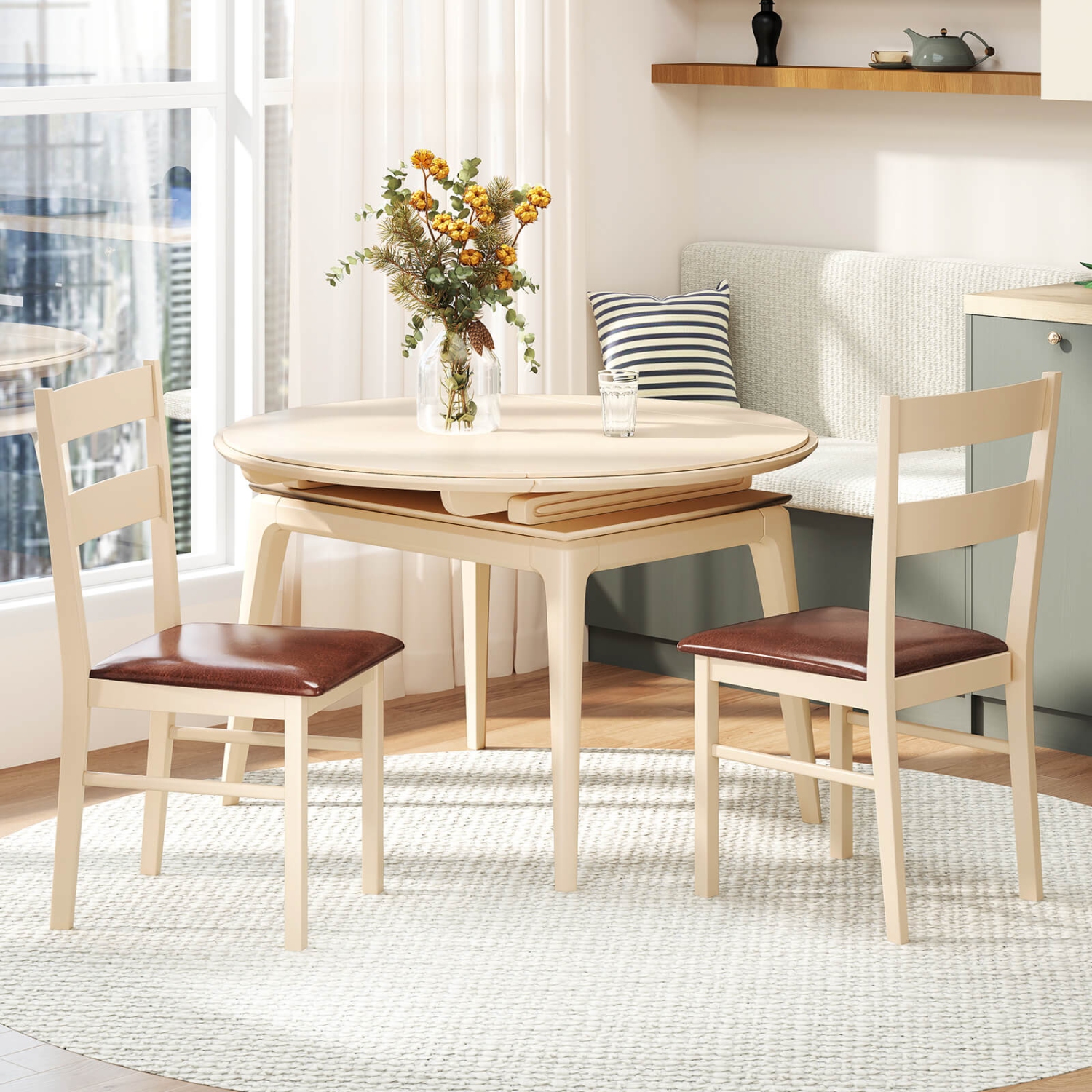 Costway Wooden dining chair set of 2/4 with rubber wood frame padded seat for kitchen