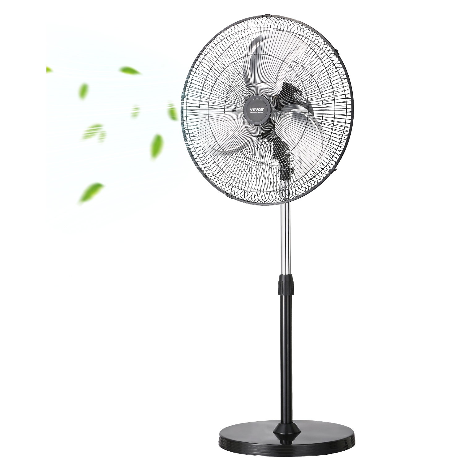 VEVOR 20 Inch Industrial Pedestal Fan, 90-Degree Oscillating Fan, Height Adjustable Standing Fans with 3 Adjustable Speeds, High Power Floor Fans for