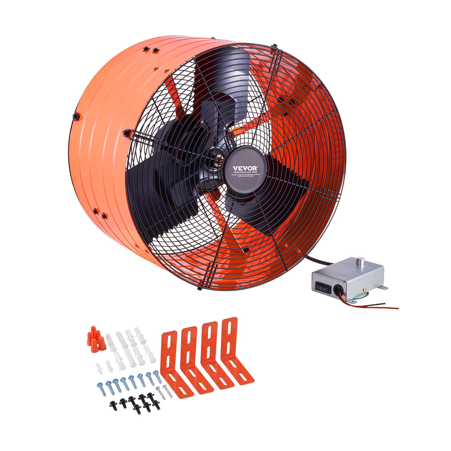 VEVOR 16 Inch Gable Mount Fan, Attic Exhaust Fan with Adjustable Thermostat & Outer Mesh, 2940 CFM House Ventilator Cools Up to 4200 Sq.Ft, Quiet Ventilation, Vibrant Orange