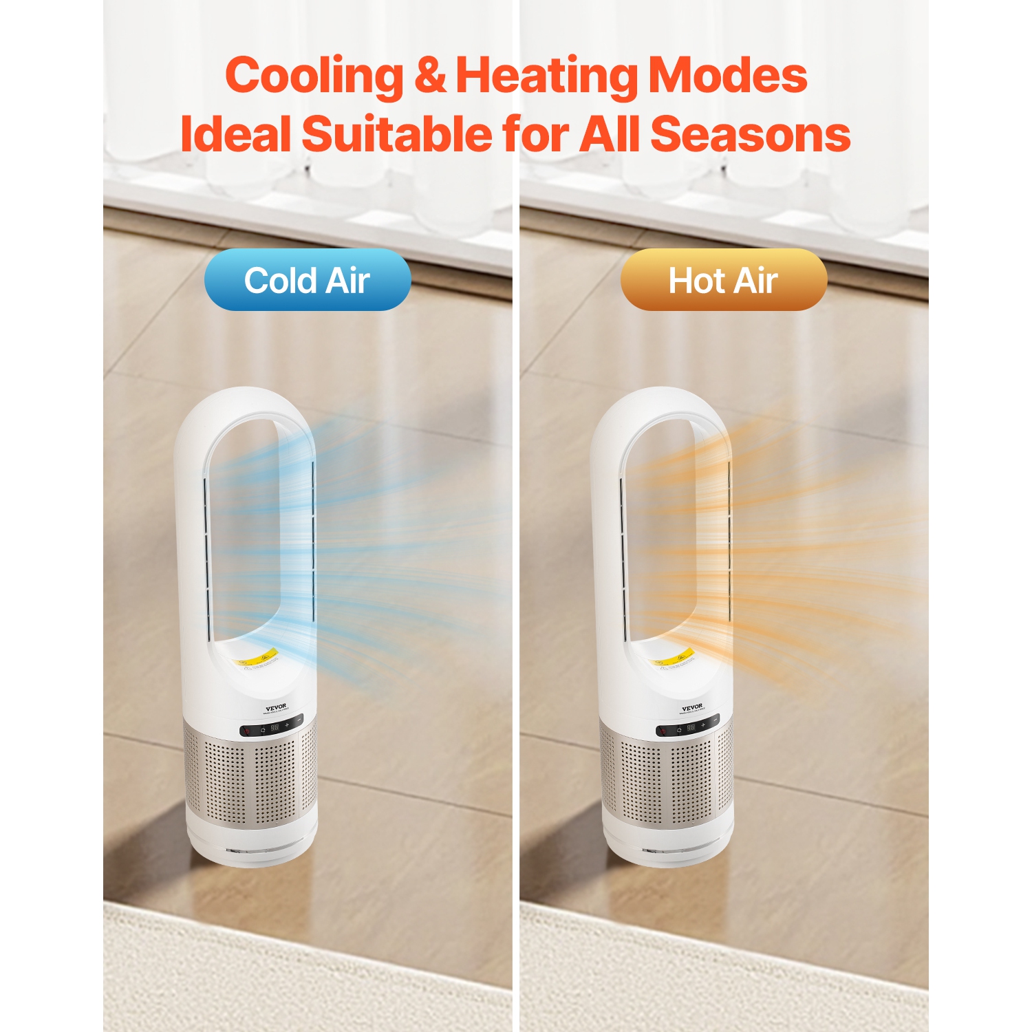 VEVOR 16.4ft/s Tower Fan Bladeless, Velocity Floor Fan, 80° Oscillating 8-Speed Fans, 8H Timer, Standing Fans with H13 HEPA Filtration, Remote