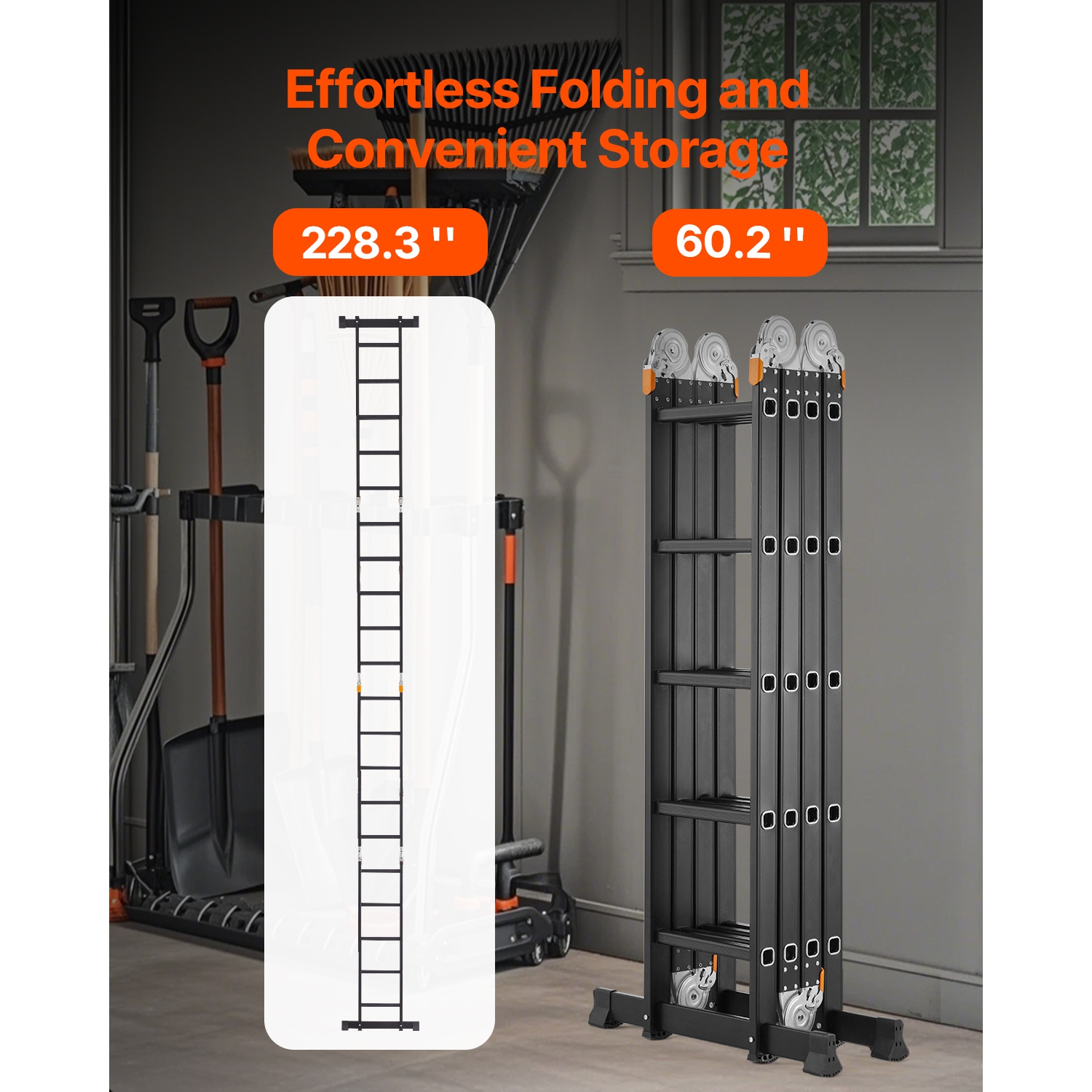 Échelle pliante tout usage 7-en-1 VEVOR, grande échelle à coulisse, échelle télescopique à 5 marches avec cadre En A, échelle robuste à hauteur