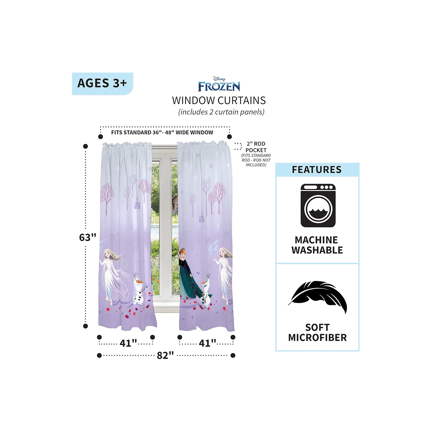 Rideaux de fenêtre «&nbsp;La reine des neiges&nbsp;» 2 Element pour chambre d'enfant - 41 x 63 (L) po - 2 panneaux