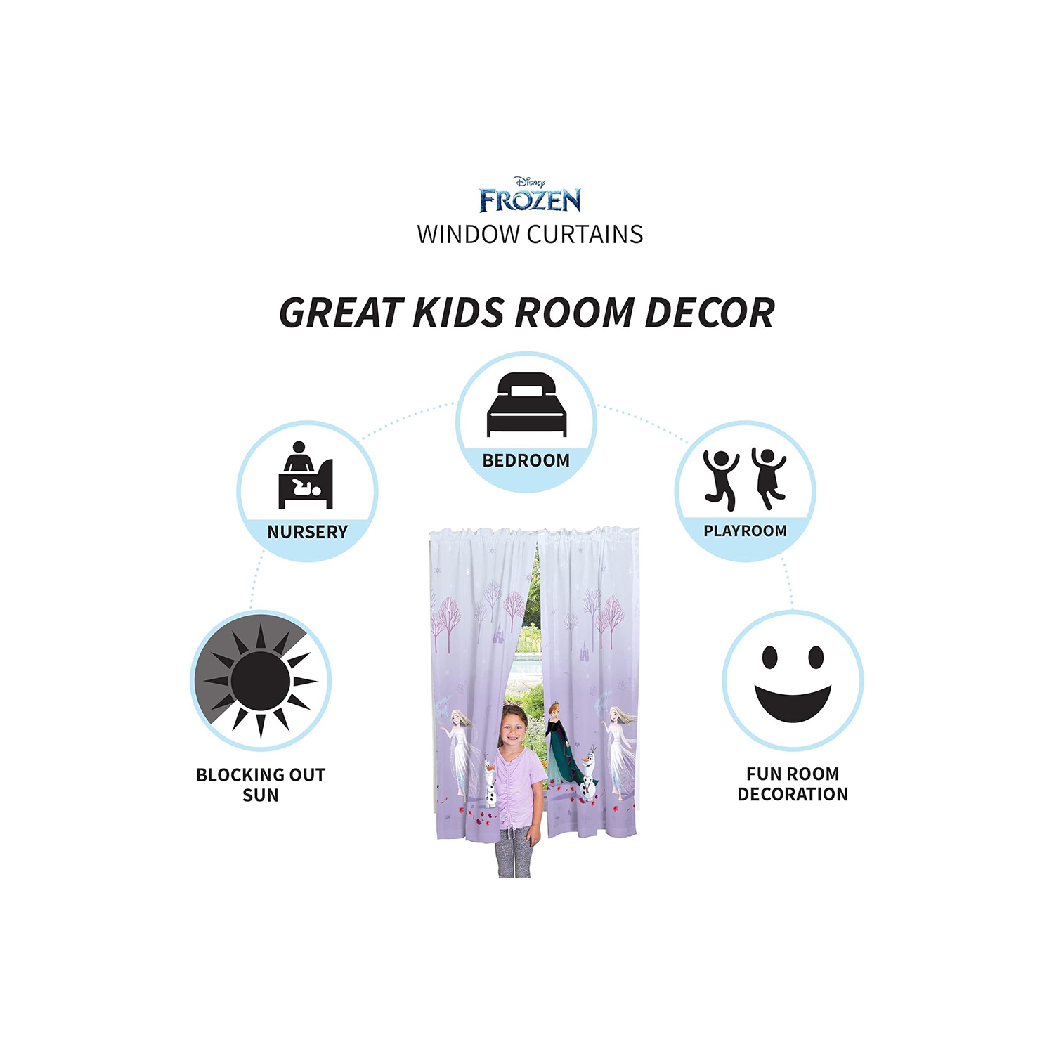 Rideaux de fenêtre «&nbsp;La reine des neiges&nbsp;» 2 Element pour chambre d'enfant - 41 x 63 (L) po - 2 panneaux