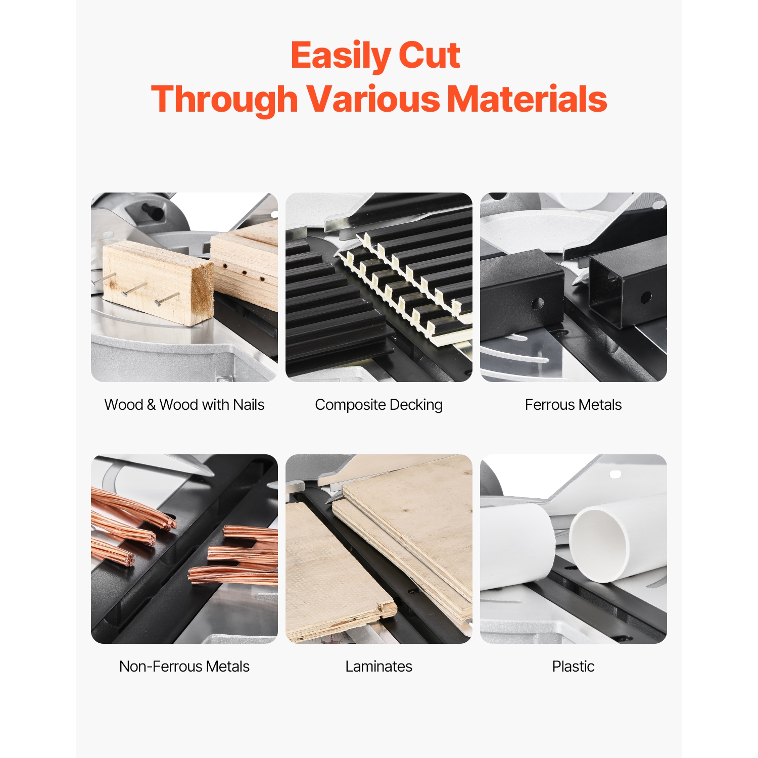 Scie à onglets combinée VEVOR, lame de 10&nbsp;po, moteur de 15 A, 60 dents, biseau simple avec fil de 0 à 45°, alignement précis LED, angle