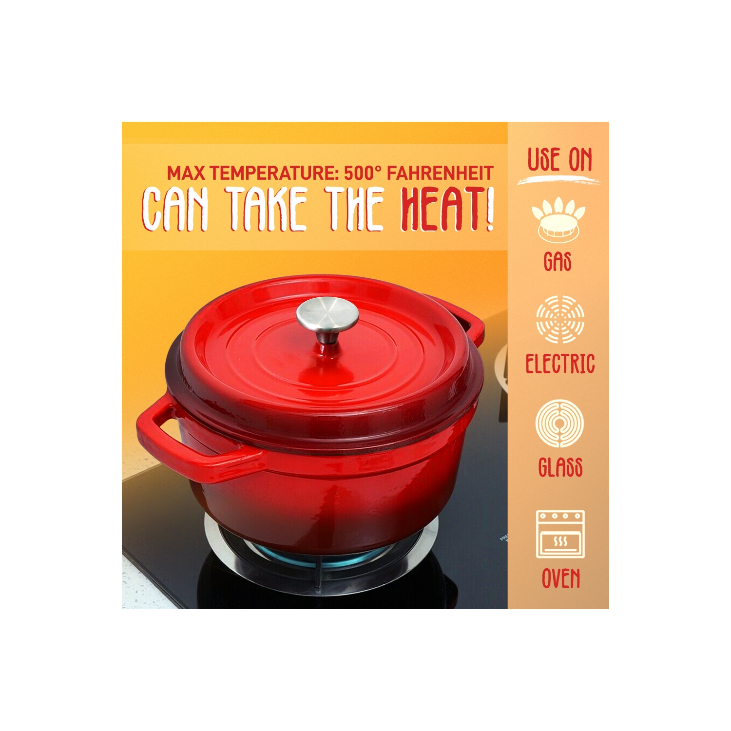 Kitchen Dutch Oven Pot - Enamel Coated Cast Iron Pot with Lid, Stovetop Casserole Pot Style