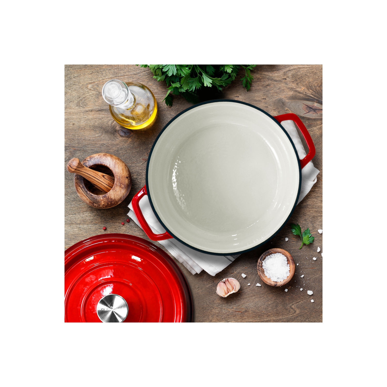 Kitchen Dutch Oven Pot - Enamel Coated Cast Iron Pot with Lid, Stovetop Casserole Pot Style