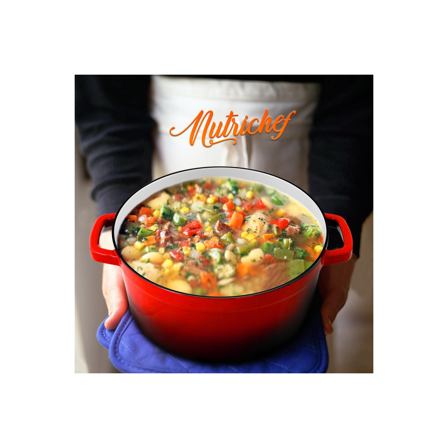 Kitchen Dutch Oven Pot - Enamel Coated Cast Iron Pot with Lid, Stovetop Casserole Pot Style