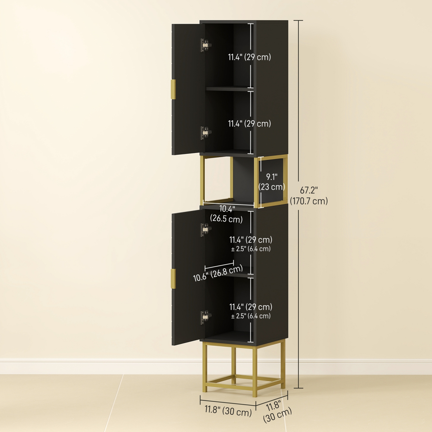 kleankin 67" Tall Bathroom Storage Cabinet, Modern Narrow Bathroom Cabinet with Chevron Pattern, Open Counter and Adjustable Shelf, Freestanding