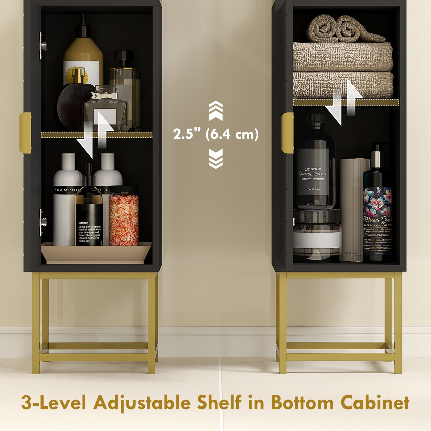 kleankin 67" Tall Bathroom Storage Cabinet, Modern Narrow Bathroom Cabinet with Chevron Pattern, Open Counter and Adjustable Shelf, Freestanding