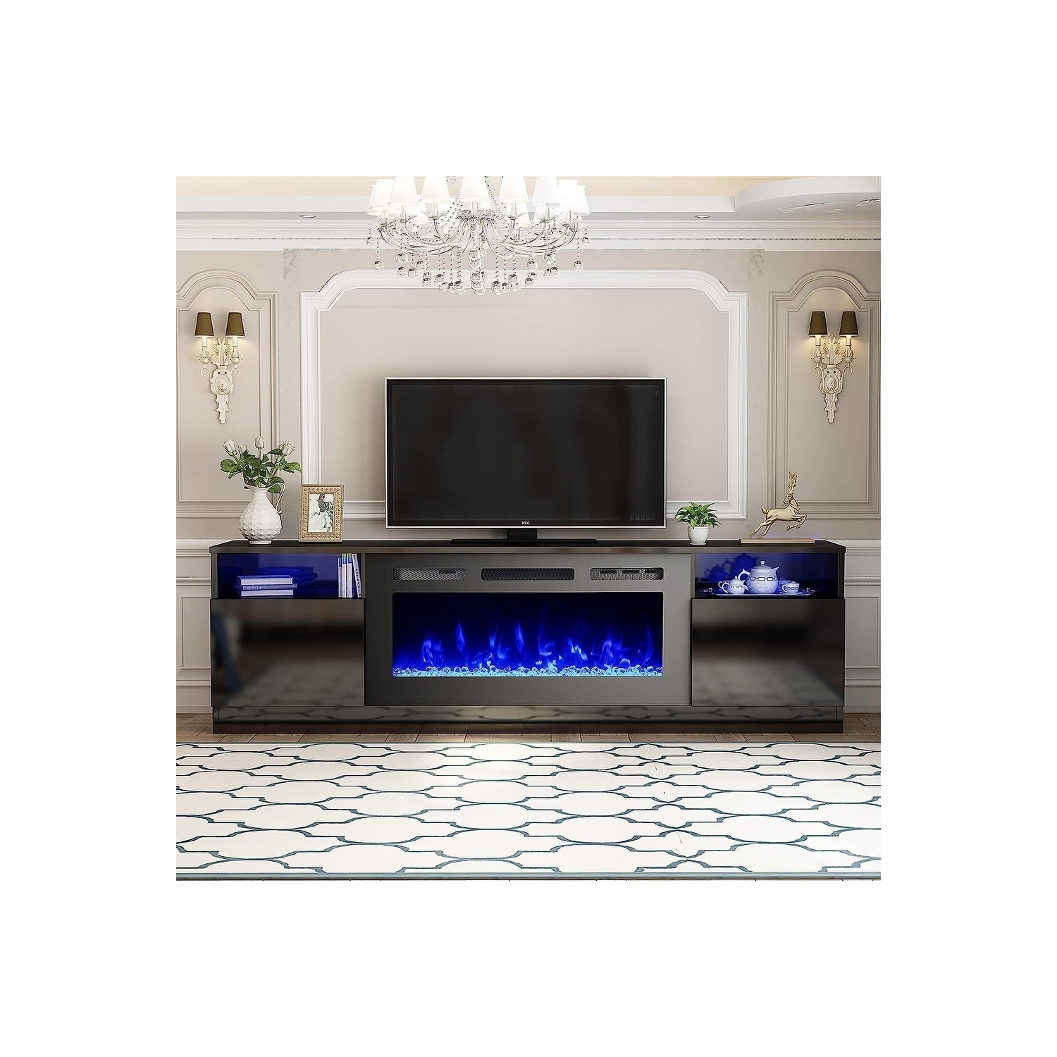 Meuble pour téléviseur de 80 po et moins avec foyer électrique U-HOMY 70 – Centre de divertissement moderne avec radiateur, meuble multimédia