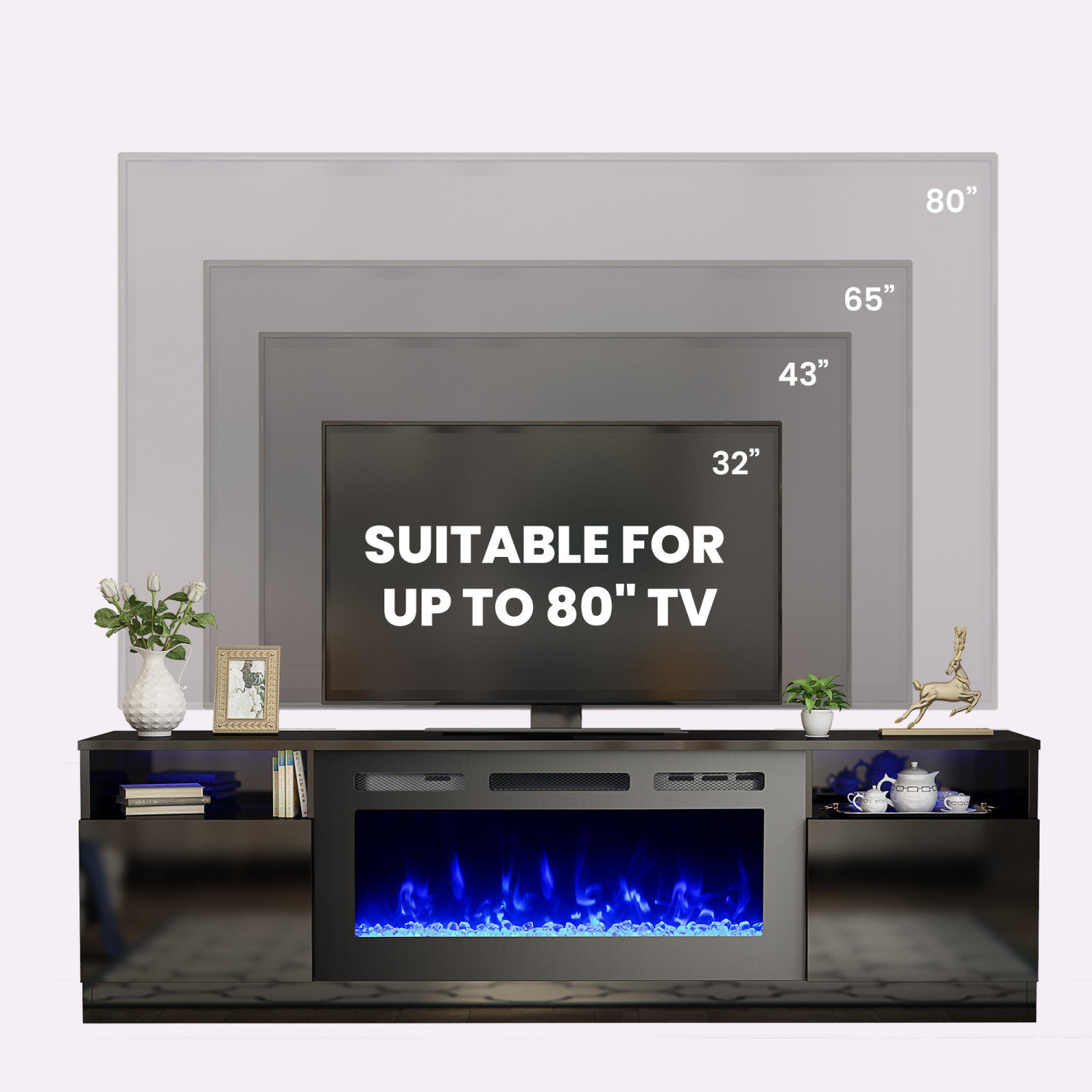 Meuble pour téléviseur de 80 po et moins avec foyer électrique U-HOMY 70 – Centre de divertissement moderne avec radiateur, meuble multimédia