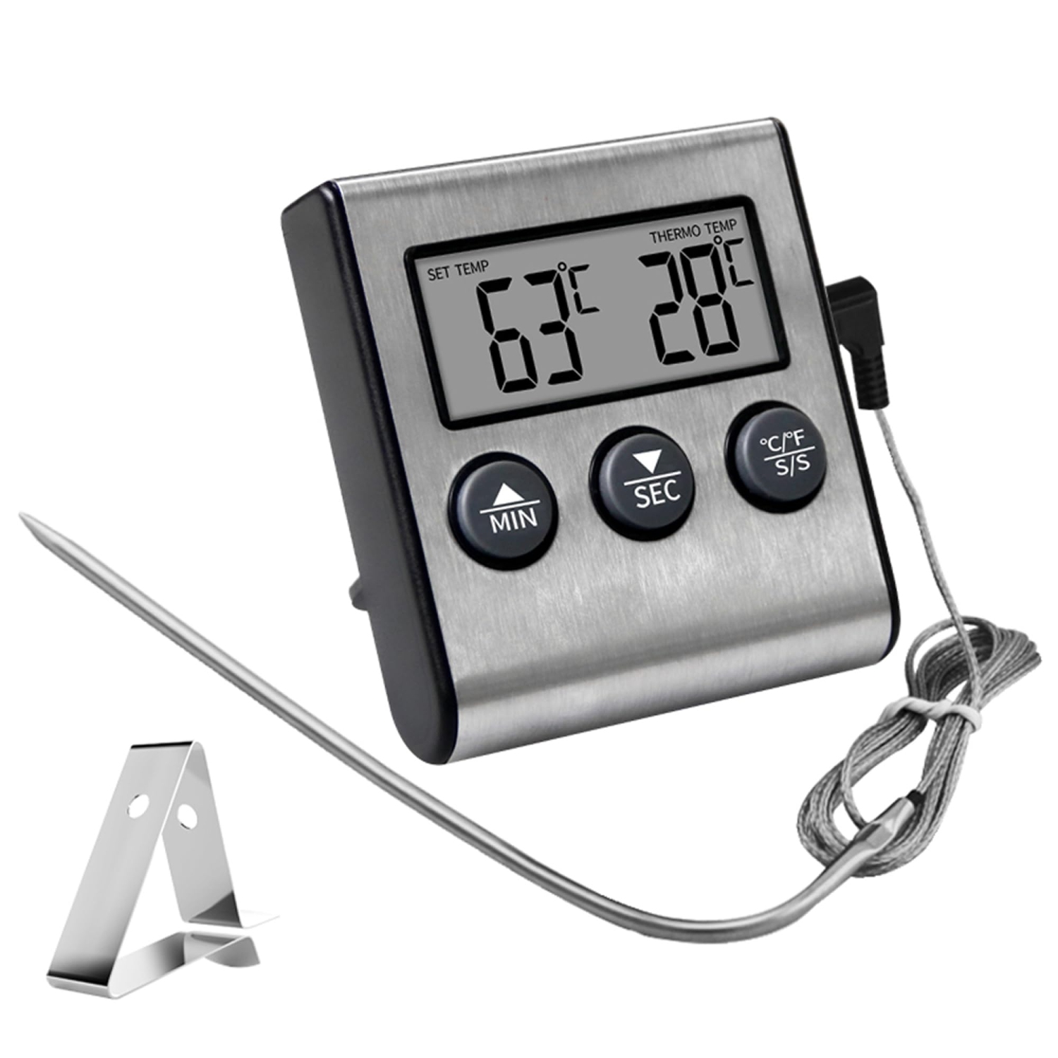 Oven Thermometer, Kitchen Sugar Baked Food Thermometer Timer Alarm Oven Meat Barbecue Electronic Thermometer