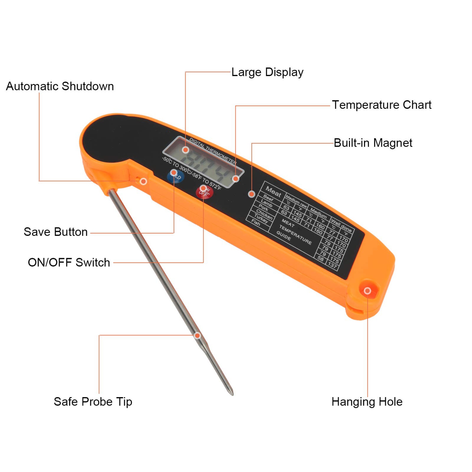 Foldable Digital Thermometer Probe Temperature Kitchen Cooking Food BBQ Meat Jam