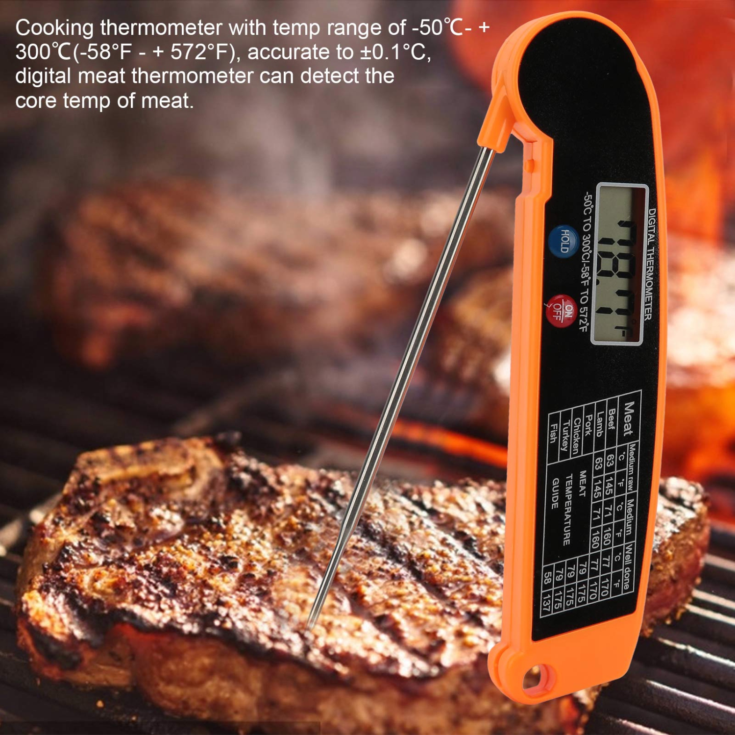 Foldable Digital Thermometer Probe Temperature Kitchen Cooking Food BBQ Meat Jam