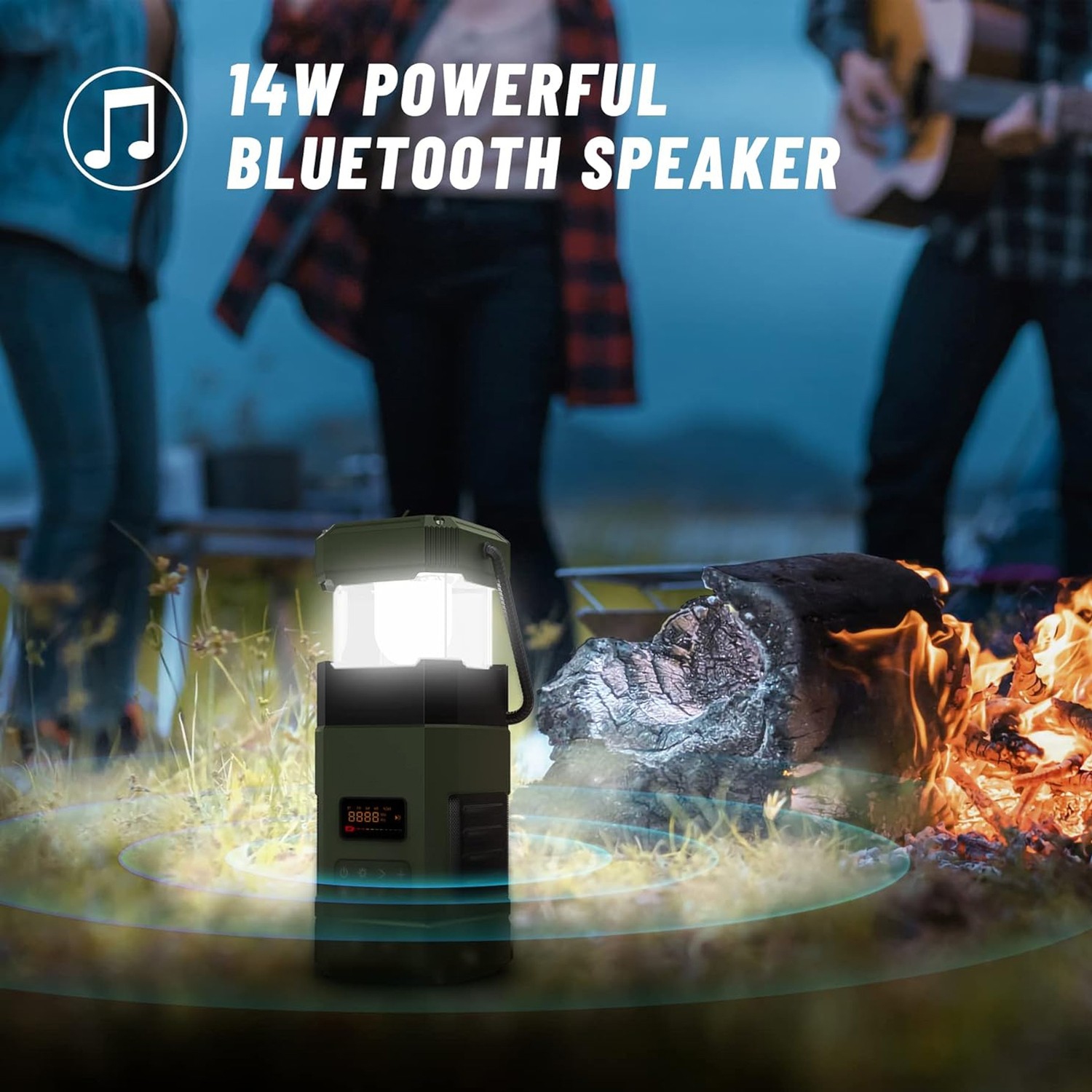 AM FM Hand Crank Radio with Bluetooth Speaker for Camping, Solar, Mobile Phone Charging Function, 3 Light Modes, IP65 Waterproof, Flashlight, Strobe