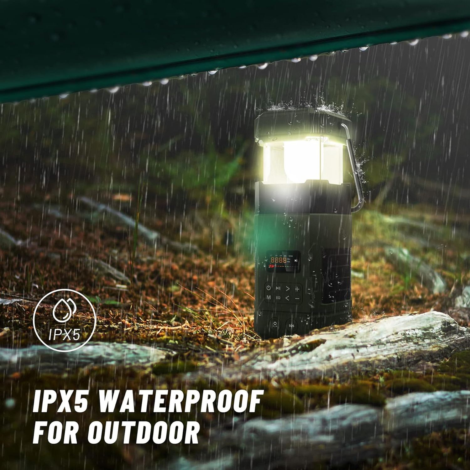 AM FM Hand Crank Radio with Bluetooth Speaker for Camping, Solar, Mobile Phone Charging Function, 3 Light Modes, IP65 Waterproof, Flashlight, Strobe