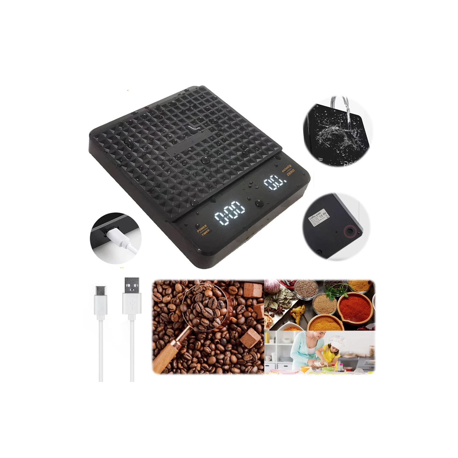 Mini Coffee Scale Timer Rechargeable 3kg/0.1g Espresso Scale Auto Tare LCD