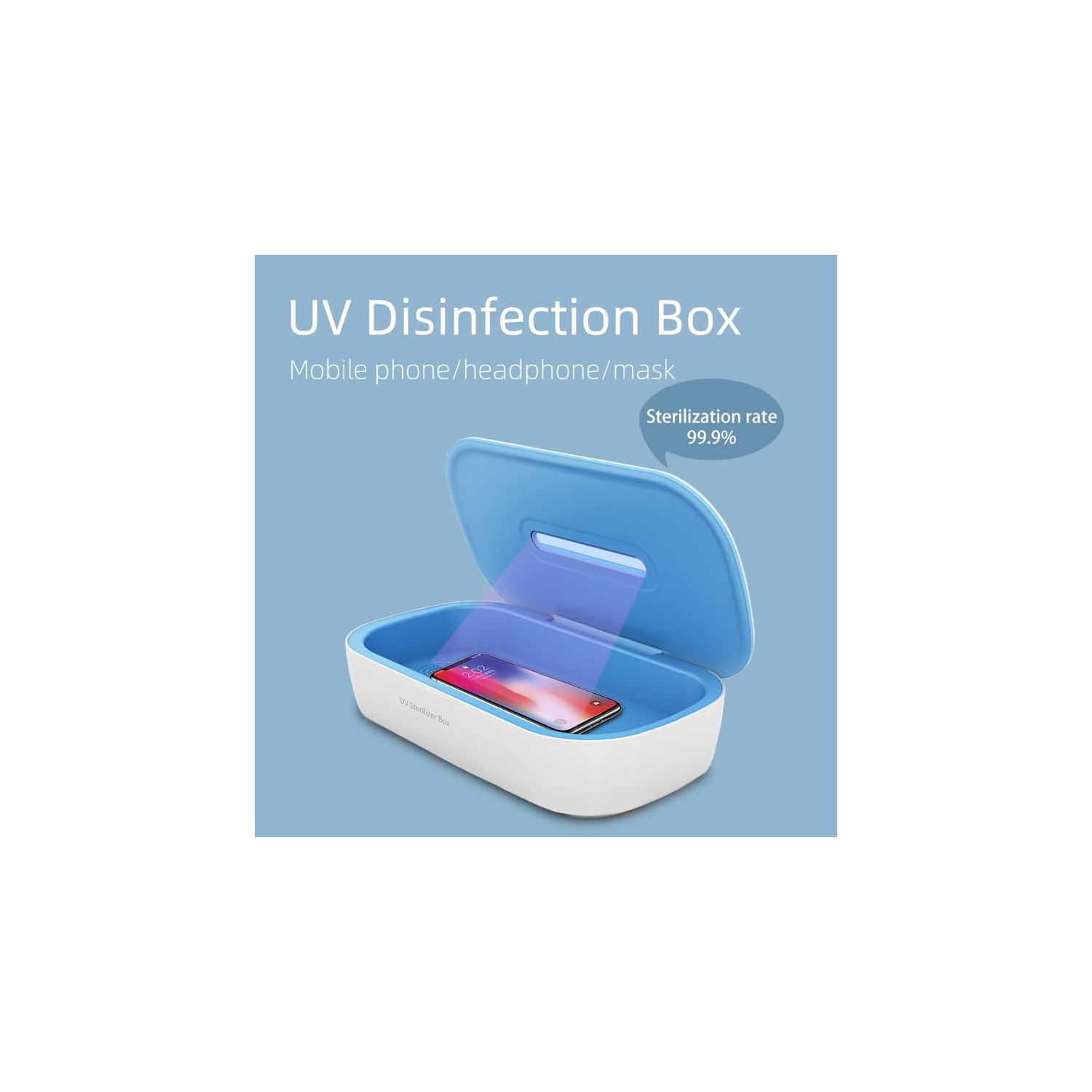 Boîte désinfectante UV Light pour téléphone intelligent, Assainisseur léger UV C pour téléphone portatif pour téléphone intelligent, brosse à dents,