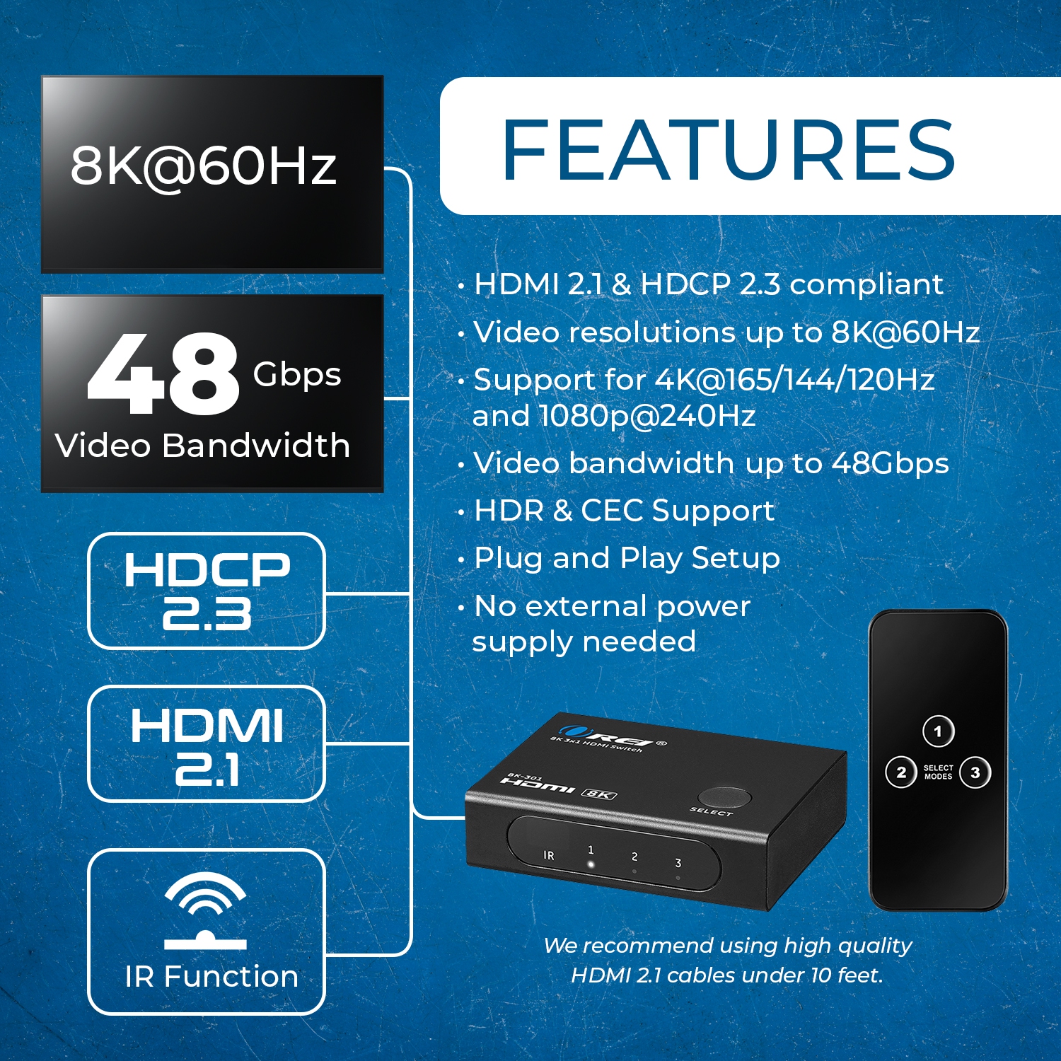 OREI 8K 3-port HDMI™ Switch