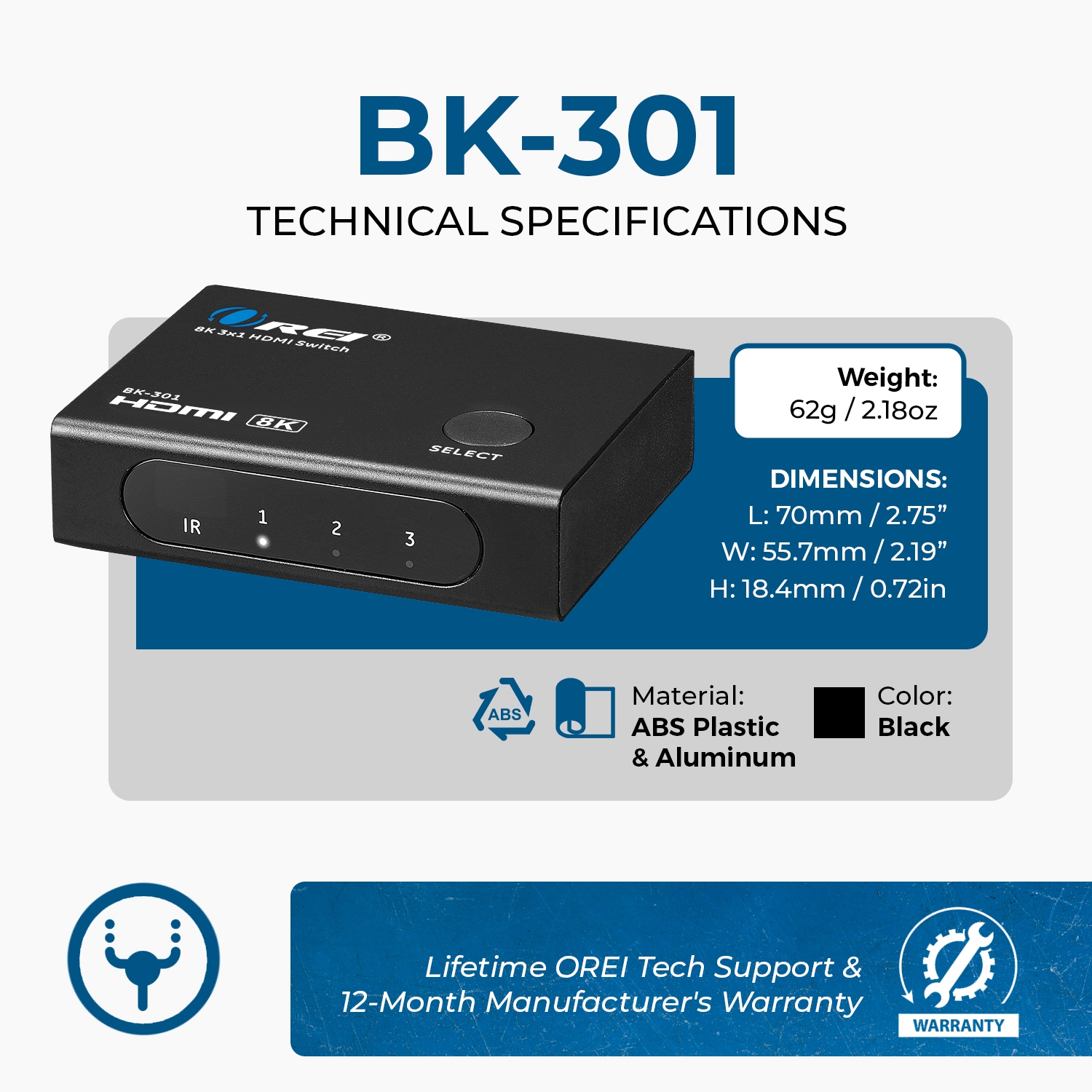 OREI 8K 3-port HDMI™ Switch