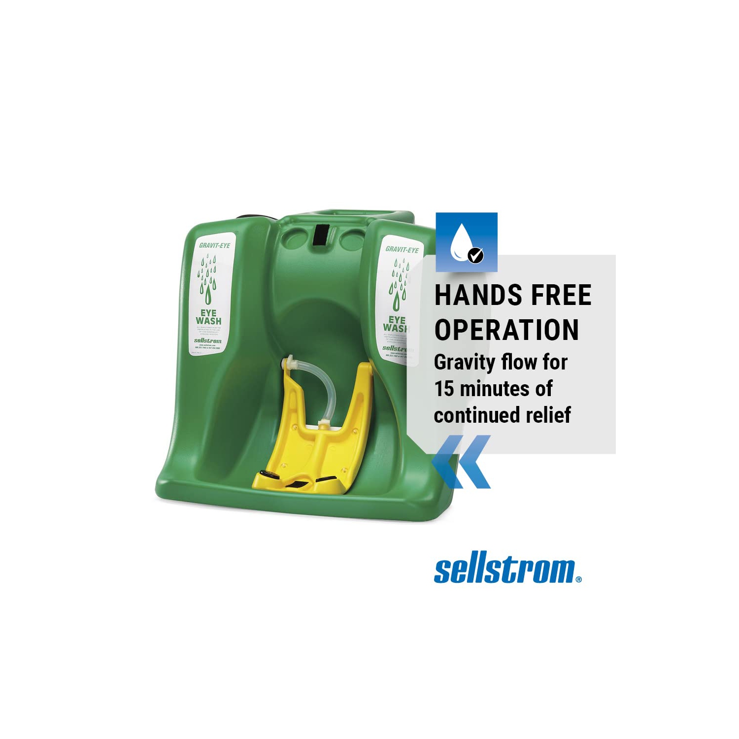 Station de bain oculaire Sellstrom, portative, débit de gravité, urgence, équipement de premiers soins, Réservoir de 16 gallons, deux têtes de