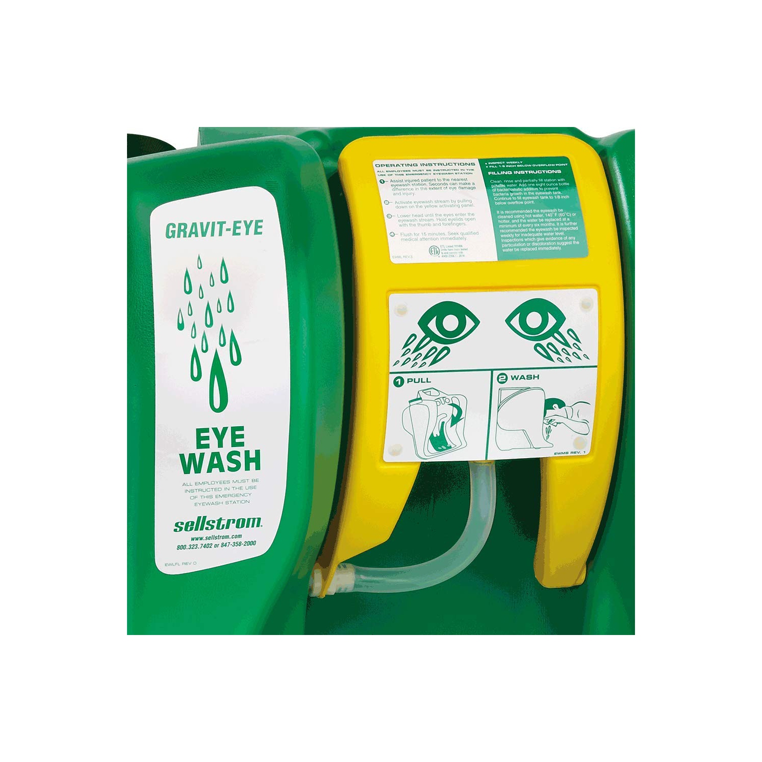 Station de bain oculaire Sellstrom, portative, débit de gravité, urgence, équipement de premiers soins, Réservoir de 16 gallons, deux têtes de